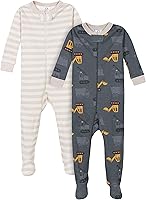 Gerber Baby Boys 2-Pack Footed Pajamas Dump Truck Grey 18 Months - 100% Cotton Snug Fit PJs for Safe Cozy Sleep