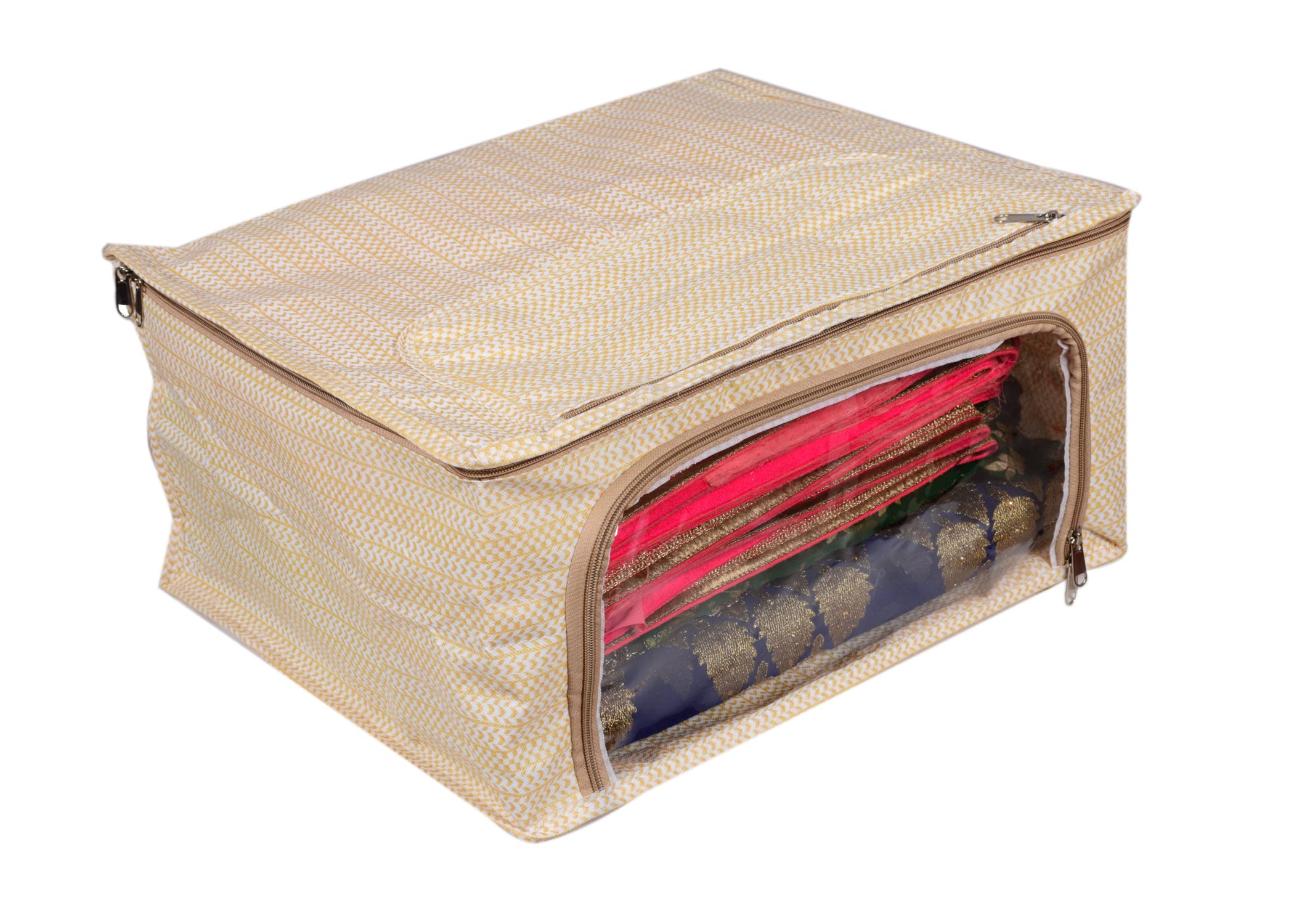 Sunesh Creation Non Woven Fabric Saree Cover Foldable Saree Covers / Clothes Storage Bag / Wardrobe Organizer With Transparent Window And Zip For Lehenga, Suit, Dress,& Accessories Capacity of 10-12 Sarees Extra Large (Brown)