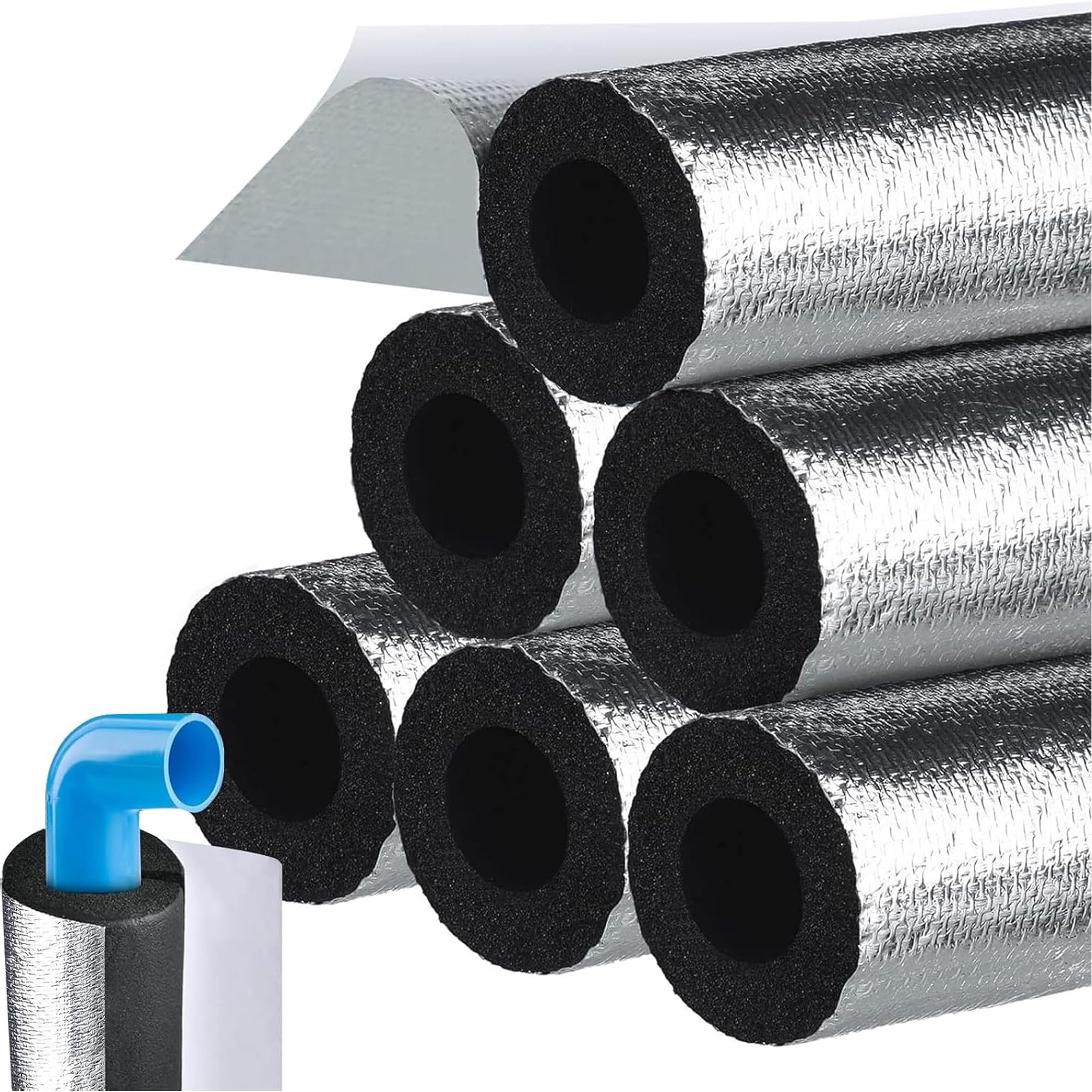 Aislante Tubo Aire Acondicionado, Coquilla Aislamiento de Aluminio Autoadhesivo Anticongelante Manguera Aislante de Caucho, Fundas de Aislamiento Térmico para Tuberías Exteriores (ID)110mm x (T)30mm