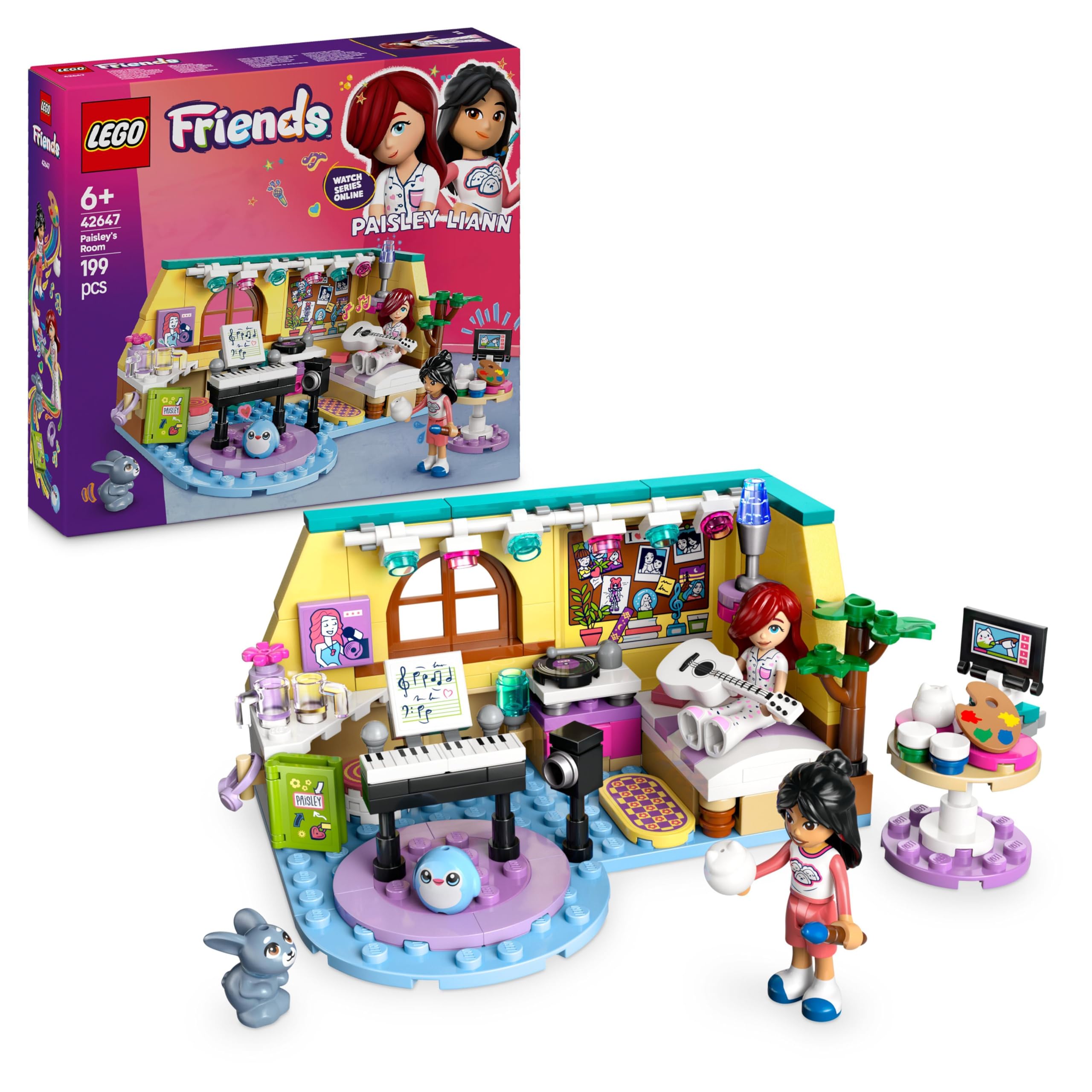 LEGO Friends Paisley’s Room Set, Creative Learning Toy for 6 Plus year Old Girls, with 2 Heartlake City Characters