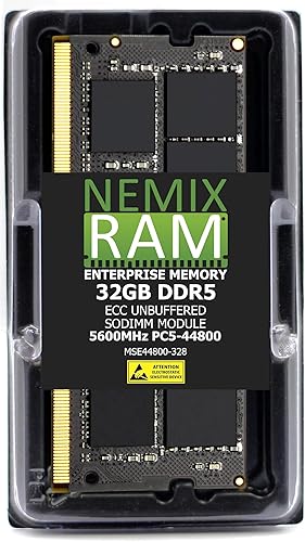 NEMIX RAM 32 GB (1 x 32 GB) DDR5 5600 MHZ PC5-44800 2Rx8 1.1V CL46 288-PIN ECC SODIMM Memoria de PC sin búfer compatible con Dell SNPR0T9CC32G