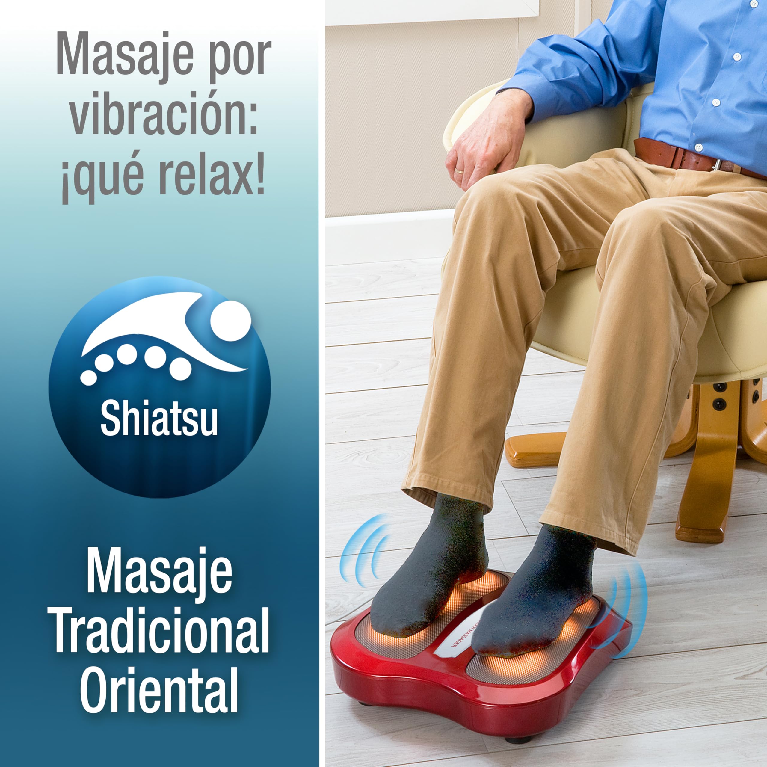 Masajeador de Pies SHIATSU SALUD Con 3 Terapias profesionales Shiatsu, Reflexología Podal y Termoterapia Alivia el dolor de pies, la pesadez de piernas y mejora la salud general Fácil, eficaz, seguro
