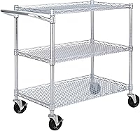 Seville Classics UltraDurable NSF Heavy Duty 3-Tier Rolling Utility Cart, 500 lb Steel Shelves, Handlebar for Kitchen, Garage, Warehouse (34"W x 18"D)