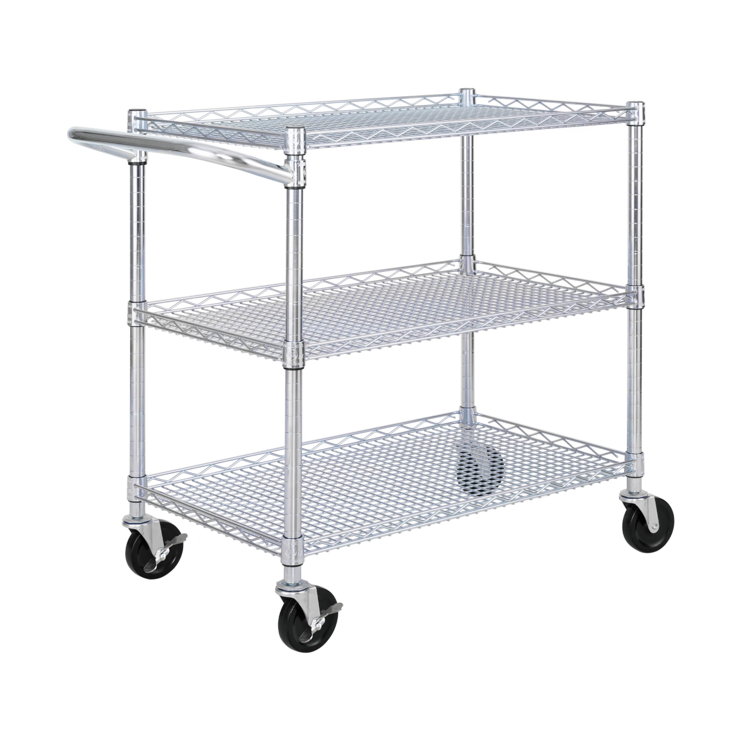 Seville Classics UltraDurable NSF Commercial Heavy Duty Metal Rolling Utility Cart, w/ Steel Shelves, Handle Bar for Restaurant, Garage, Warehouse, Kitchen, Office, Top Shelf (36"W x 18"D)