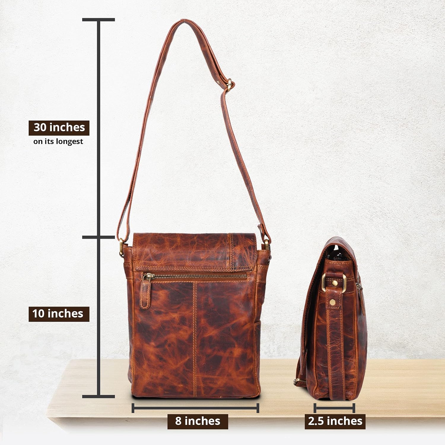 VALENCHI- Genuine Leather Medium Size Crossbody Messenger bag for Men & Women, Perfect Travel Partner - Image 4