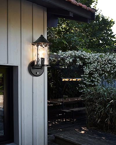 Miniatura 5 de BD028-1-BK - Lámpara de pared para exteriores, del atardecer al amanecer, aplique de pared negro mate con vidrio martillado, linterna de pared