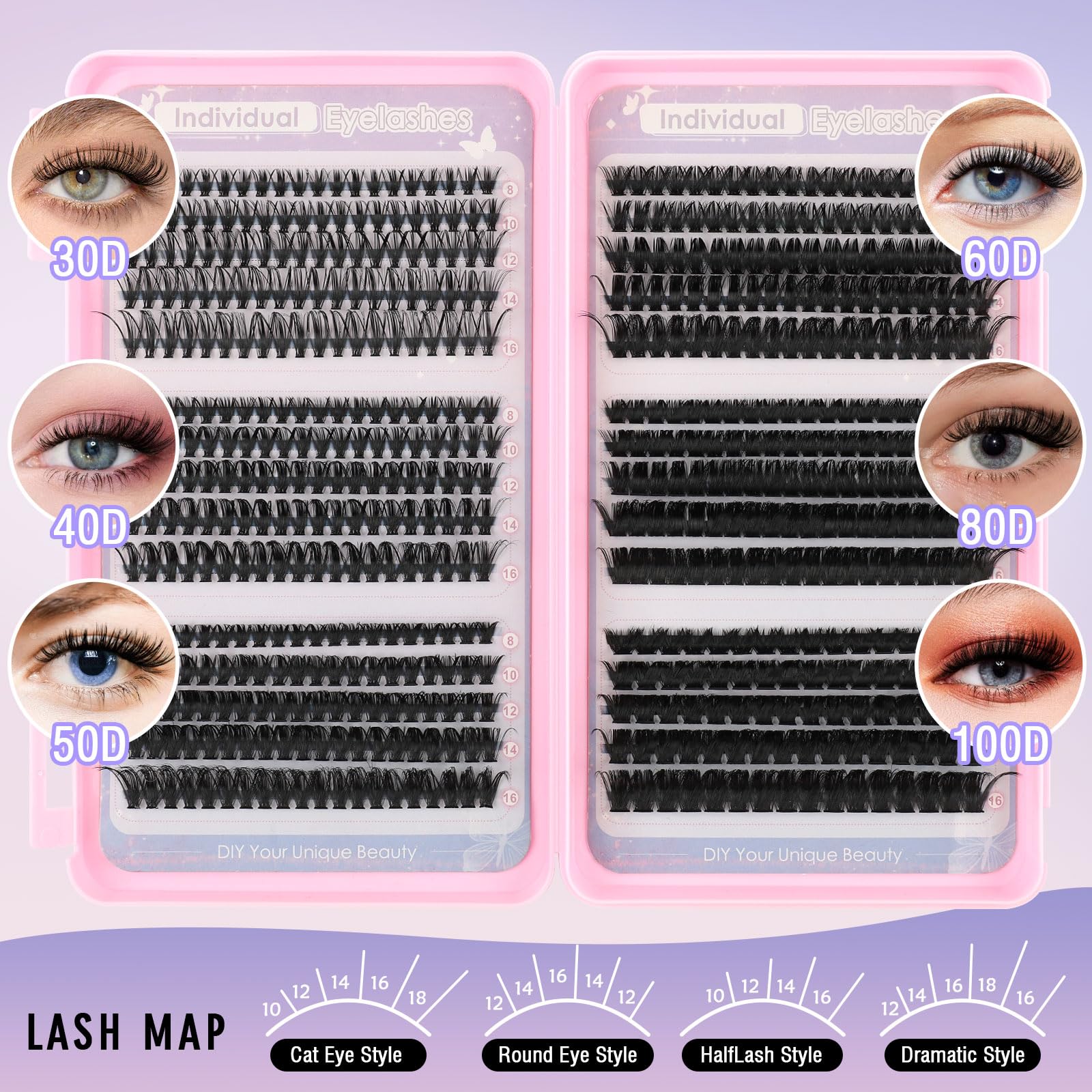 Silkiwinki Individuel Eyelashes Set 580PCS Natural Cluster Lashes Book with Bond&Remover and Lash Tweezers D Curl False Lashes 8-16MM(30D+40D+50D+60D+80D+100D) - Image 3