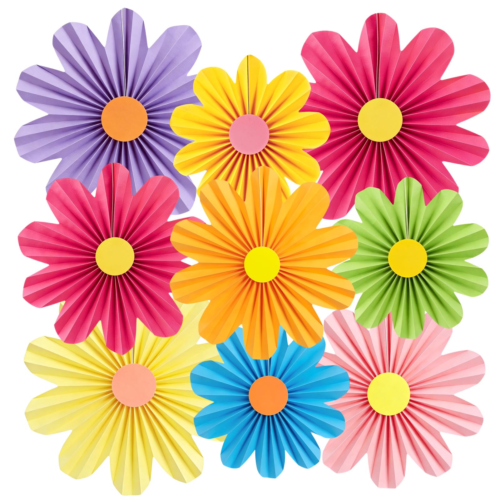 SUNBEAUTY Hanging Paper Fans Colorful Daisy Party Decoration Set Paper Flower Decorations for Wall Paper Fans Reusable Flower Wall Decor for Birthday Fiesta Mexican Party Babyshower Mothers Day