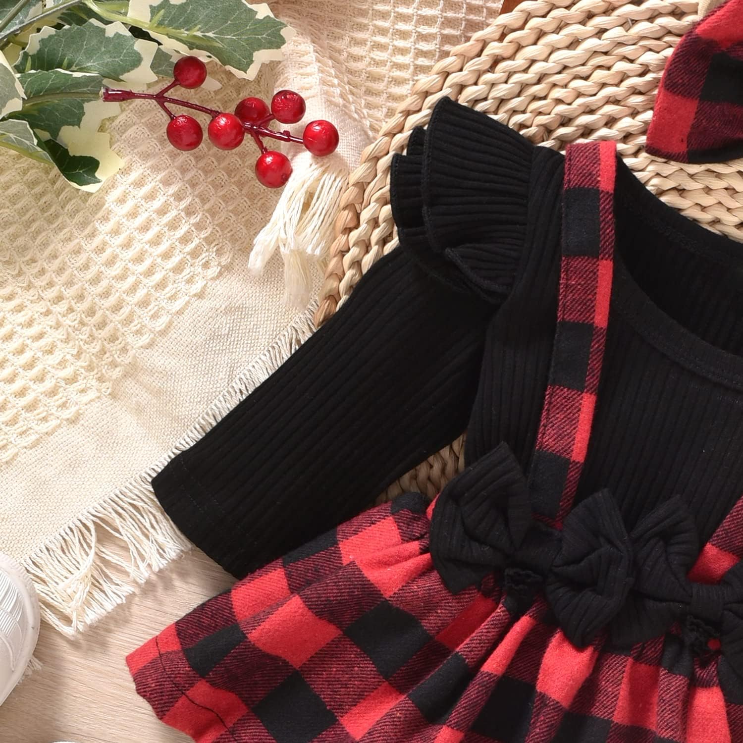 Unutiylo Preemie Newborn Baby Girl Clothes Romper Suspender Dress Fall Winter Outfits Ruffle Long Sleeve Jumpsuit