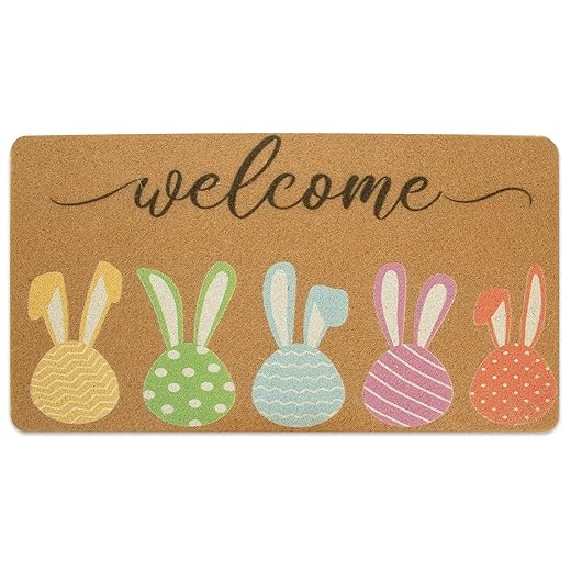 FGSS Easter-Bunny Welcome-Doormat Outdoor-Entrance - Colored Eggs Spring Coir-Non-Slip Indoor Home Decor Front Door Mats