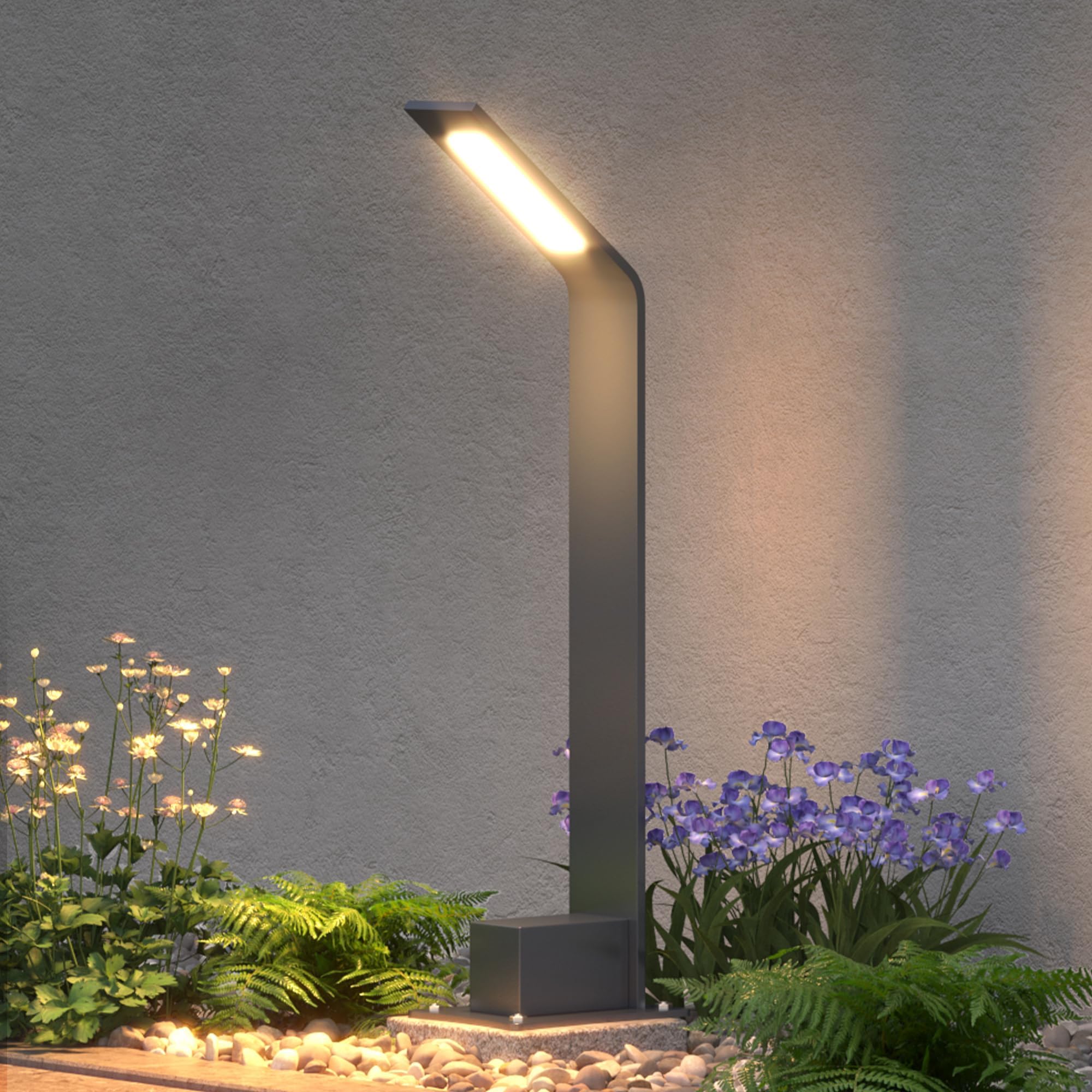 doporro Lampione da Giardino 80 cm IP65 con LED 6W 3000K – Paletto Luminoso da Esterno in Alluminio Grigio Scuro per Sentieri, Vialetti, Terrazze e Cortili, Design Moderno | Lampada da giardino per esterni, 3000 K, luce bianca calda, 128 x 98 x 808 mm, gr