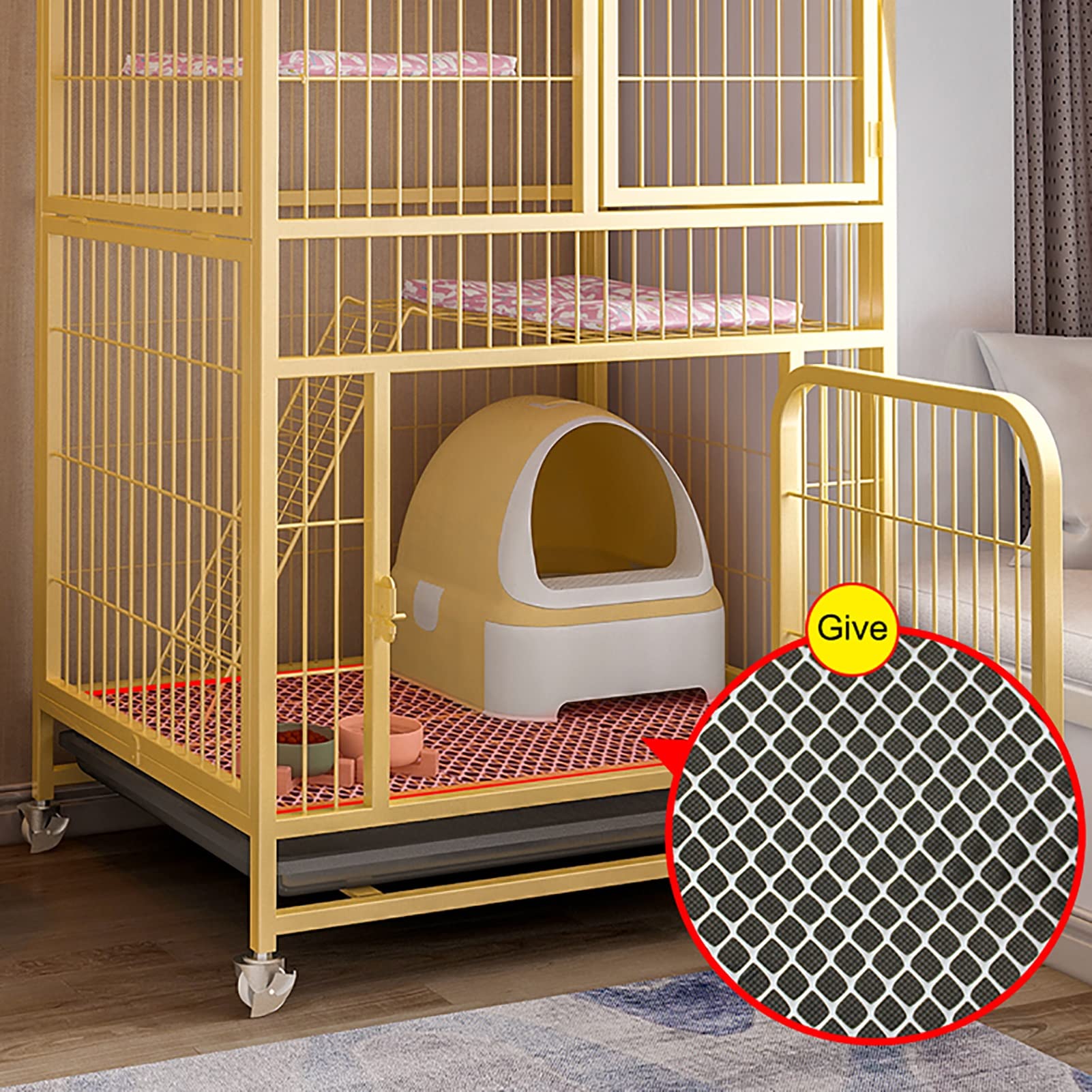 Tür-Katzenkäfig, kann Katzentoilette platzieren. Haushaltskatzenkäfig, übergroße Katzenvilla für den Innenbereich, Katzenstreu-Katzenstreuhaus – kommt mit Katzenspielzeug und Katzenzubehör (