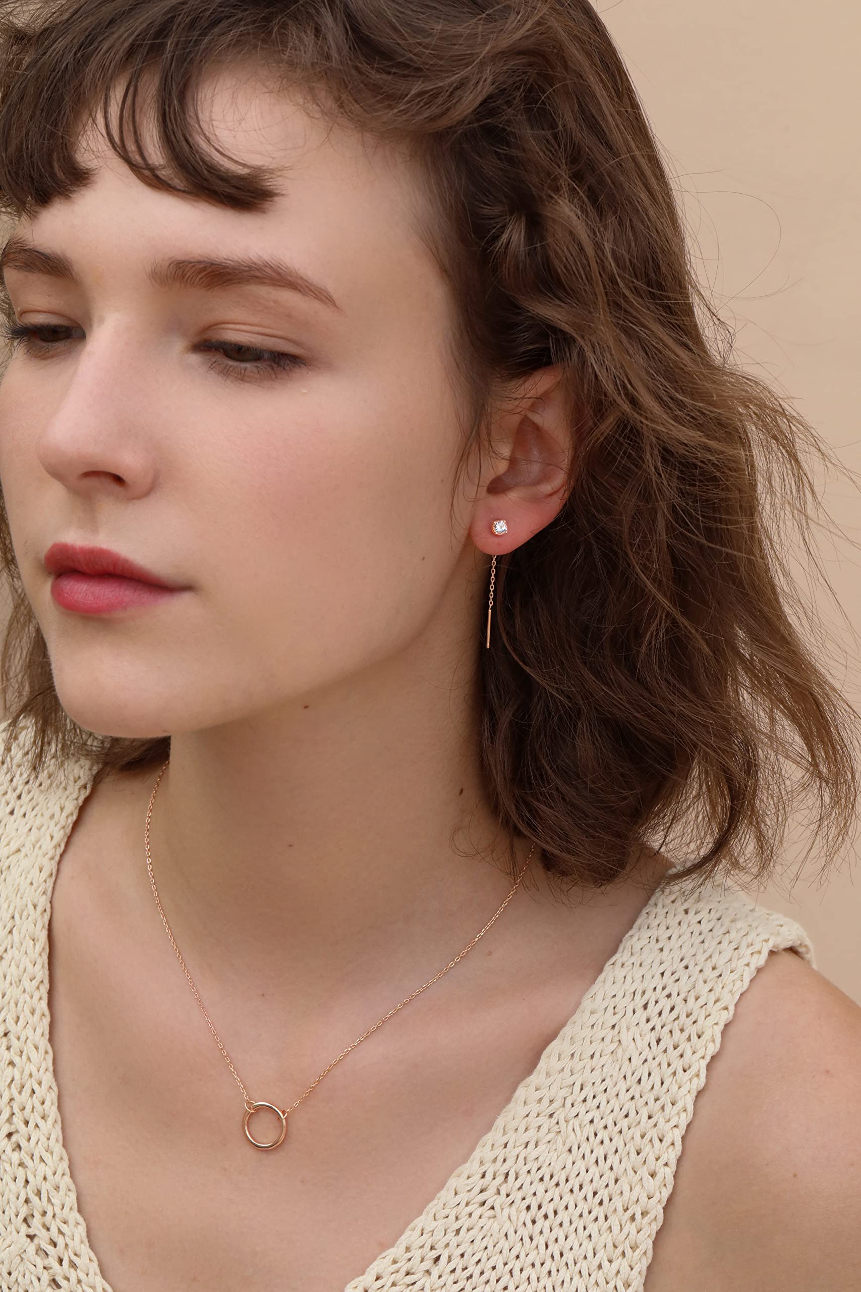 S.Leaf Trendige CZ-Gold-Einfädlerohrringe, baumelnd, Kette, Doppel-Piercing, Durchzieh-Design für Frauen