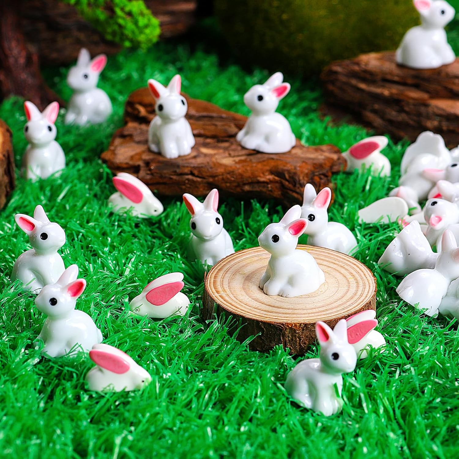 OZIO 100Pcs Rabbit Miniature Figurines Easter Bunny Mini Resin Rabbits, Miniature Rabbit for Landscape Ornaments Miniature Garden Decor Potted Plant,Cake Topper Decoration