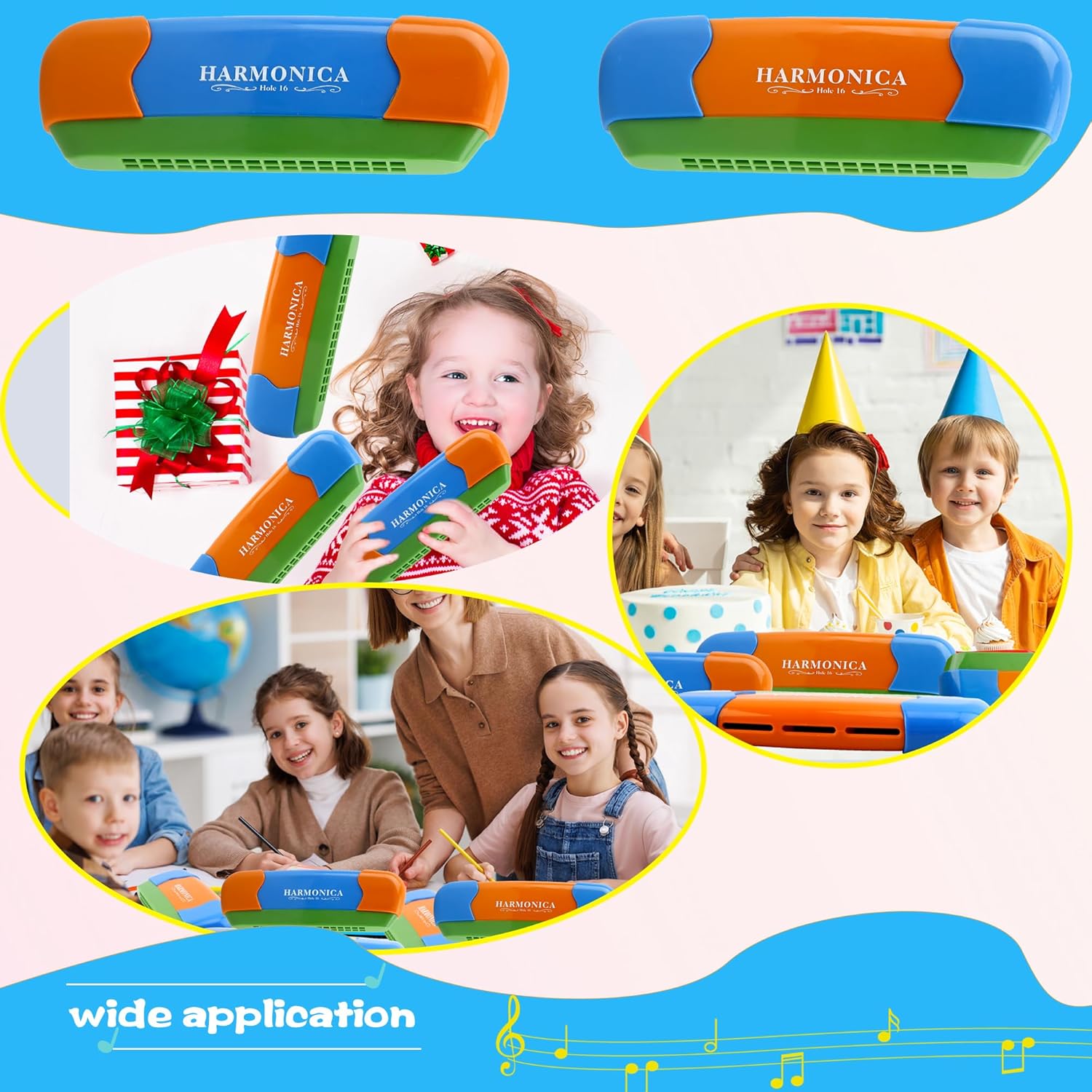 2 Pack Kids Harmonica Plastic 16 Holes Harmonica Early Education Musical Instrument Toy for Children Beginners Birthday Gift, 2 Colors