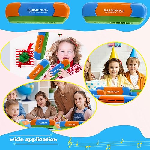 Miniatura 5 de Paquete de 2 armónica de plástico para niños, 16 agujeros, armónica, educación temprana, instrumento musical, juguete para niños principiantes,