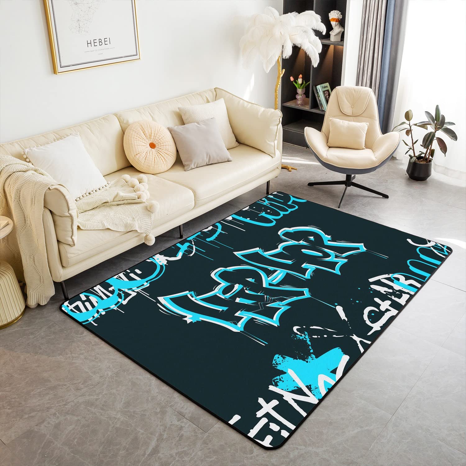 Tappeto decorativo con graffiti hip hop, tappeto con cultura di strada, tappeto per soggiorno, tappeto da parete per bambini, tappeto con accento graffiti con stampa artistica urbana tappeto per