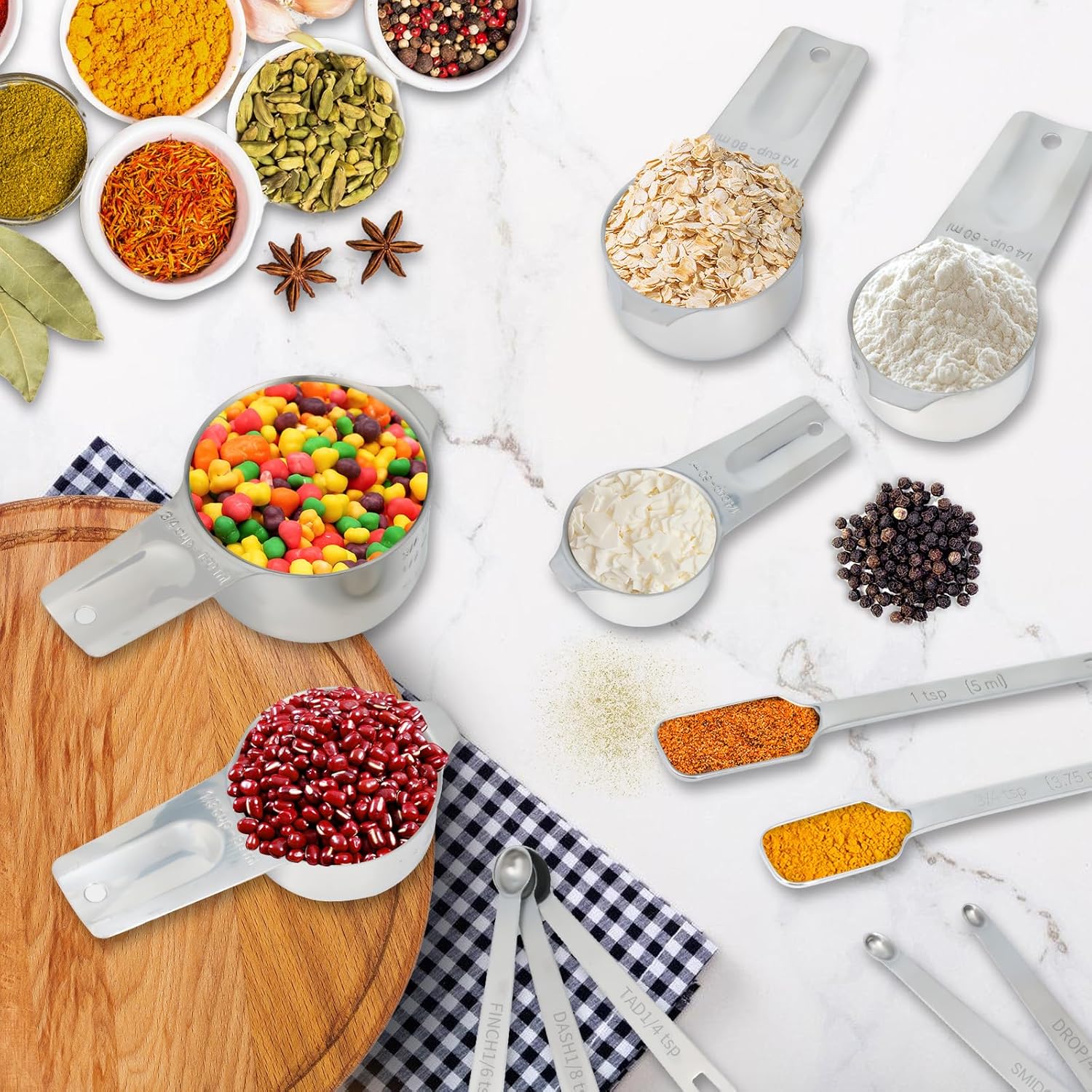 21 Pieces YUNNKEEY Measuring Cups and Spoons Set - Includes 7 Stainless Steel Measuring Cups, 8 Rectangular & 5 Mini Measuring Spoons with Leveler Fits Spice Jars, Ideal for Dry and Liquid Ingredients - Image 9