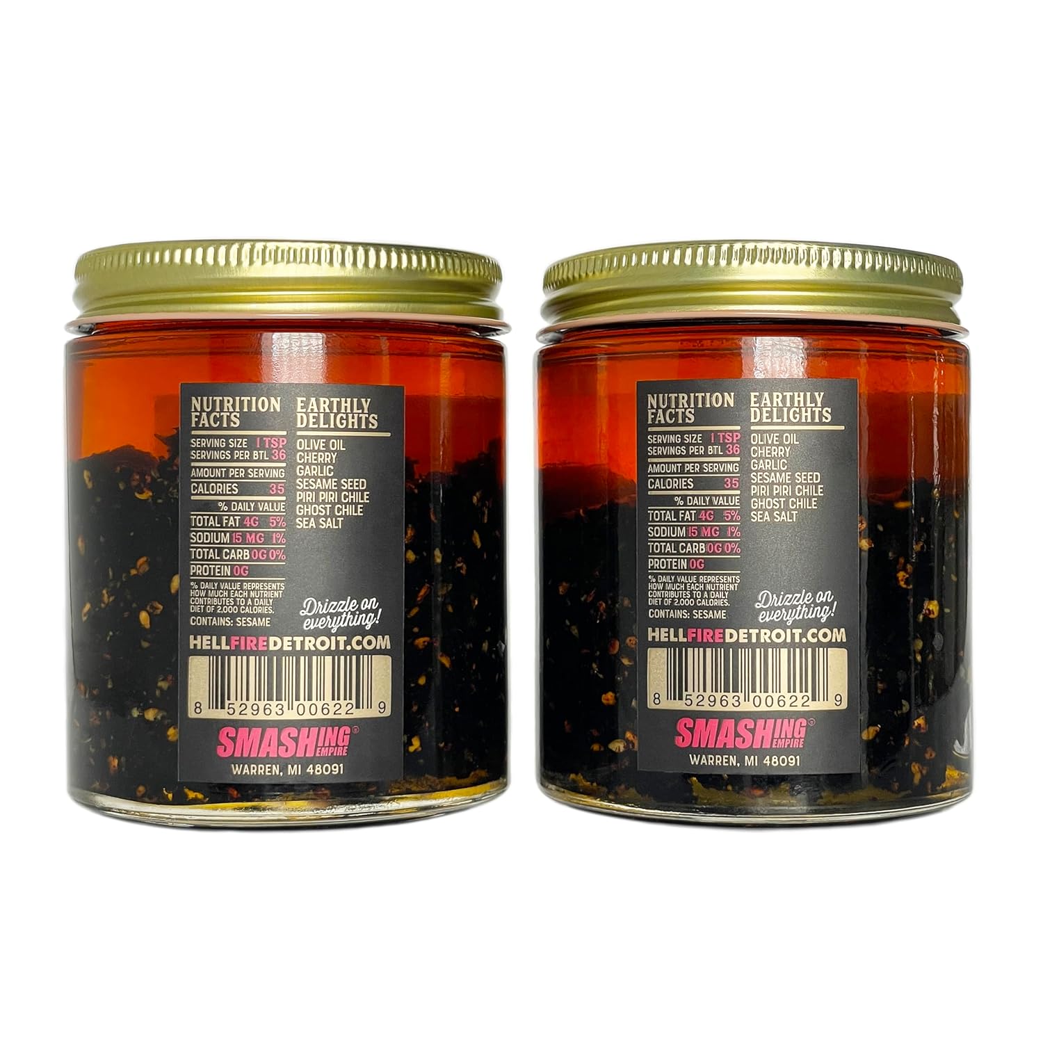 Hell Fire Detroit Chile Oil Hot, Fire-Roasted Blend with Ghost & Piri Piri Chiles, All-Natural, Vegan, Gluten-Free, Low Sodium – 4 fl oz (2-Pack)