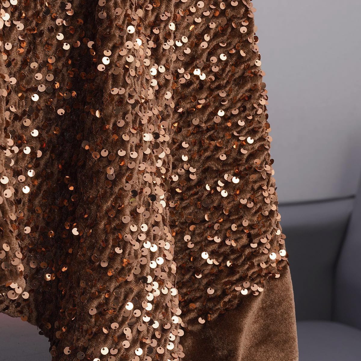 YYCRAFT Velvet Sequins Stretch Fabric By The Yard Velvet Sequins 2 Way Stretch Fabric for Fashion, Crafts, Backdrops,2 Yard Brown