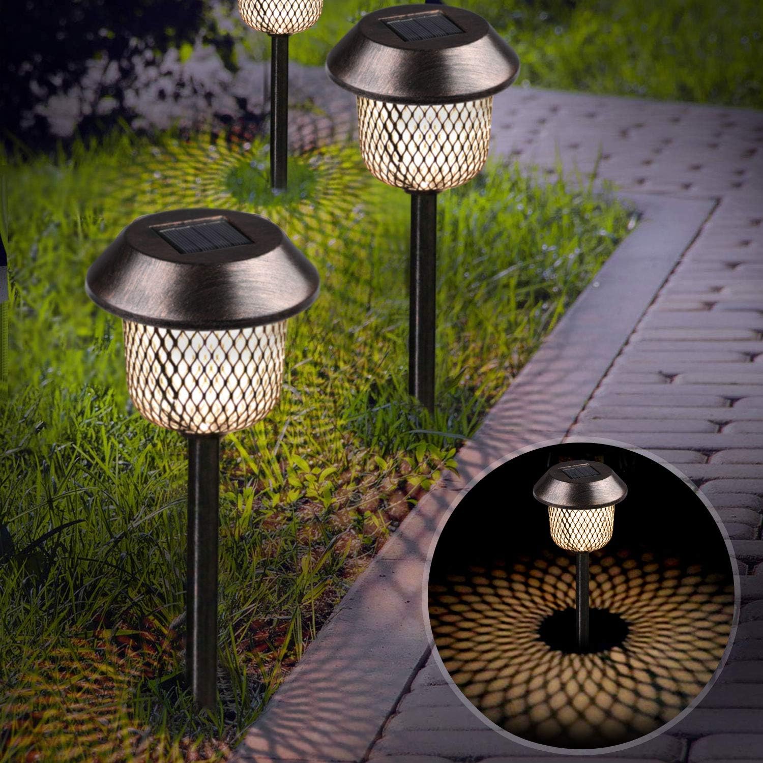 Xddias Solar Garden Lights, 6 Pcs Solar Lights for Garden Outdoor, Stainless Steel Led Solar Lantern Waterproof Warm White, Decoration for Pathway Walkway Patio Villa Lawn [Energy Class A]