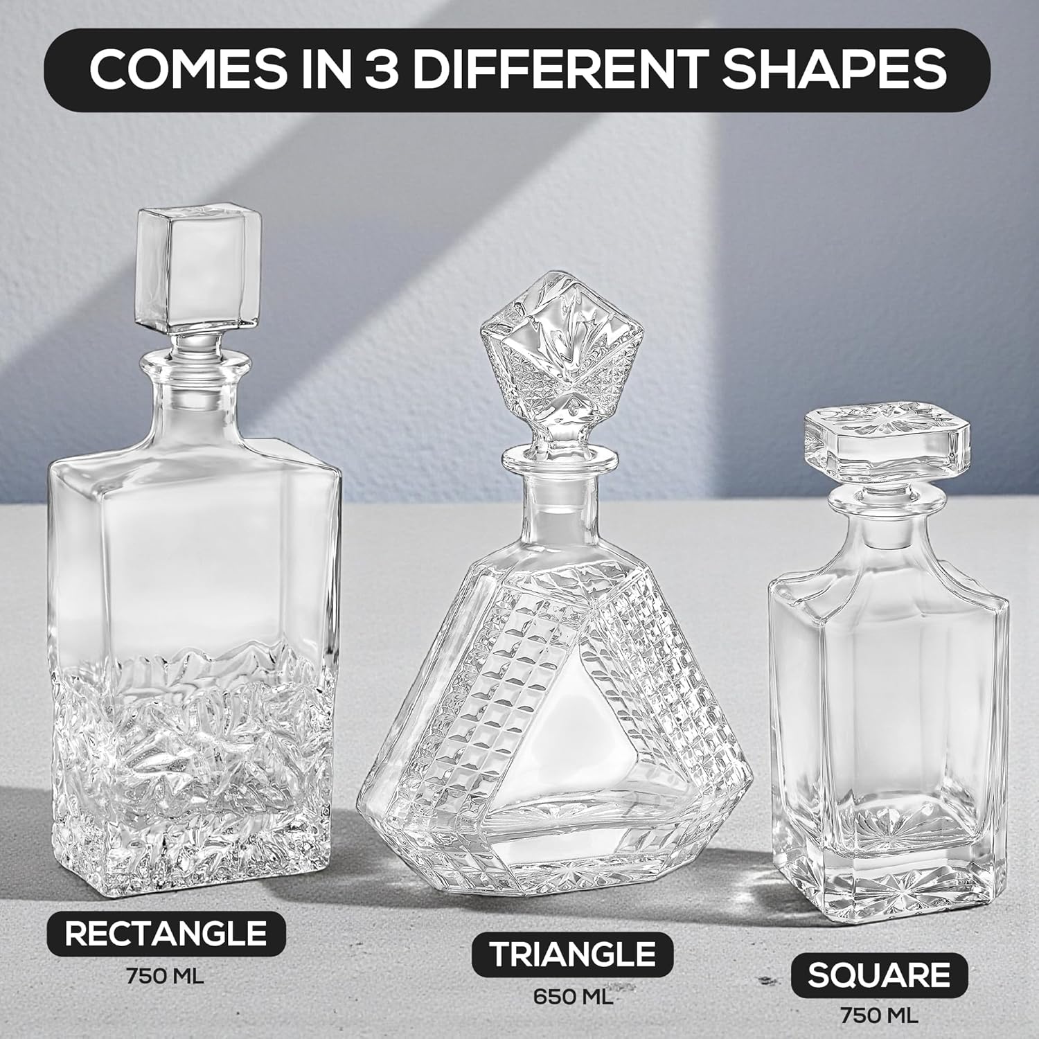 Makerflo Customizable 25 oz Whiskey Decanter with Airtight Stopper Pack of 6 | Liquor Decanter Bottle for Wine, Scotch, Bar, Ideal for Personalization - (Laser Engraving, UV DTF, Vinyl, Epoxy)