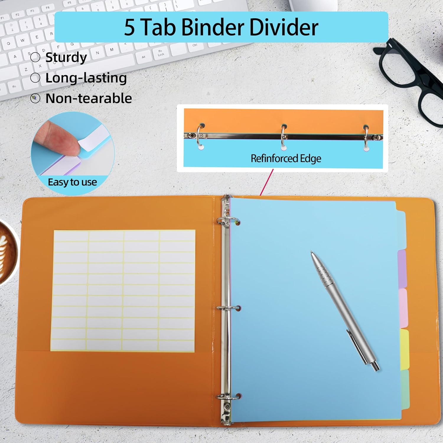 6 Pack 1 Inch Colored Binder & 6 Sets 5 Tab Binder Dividers
