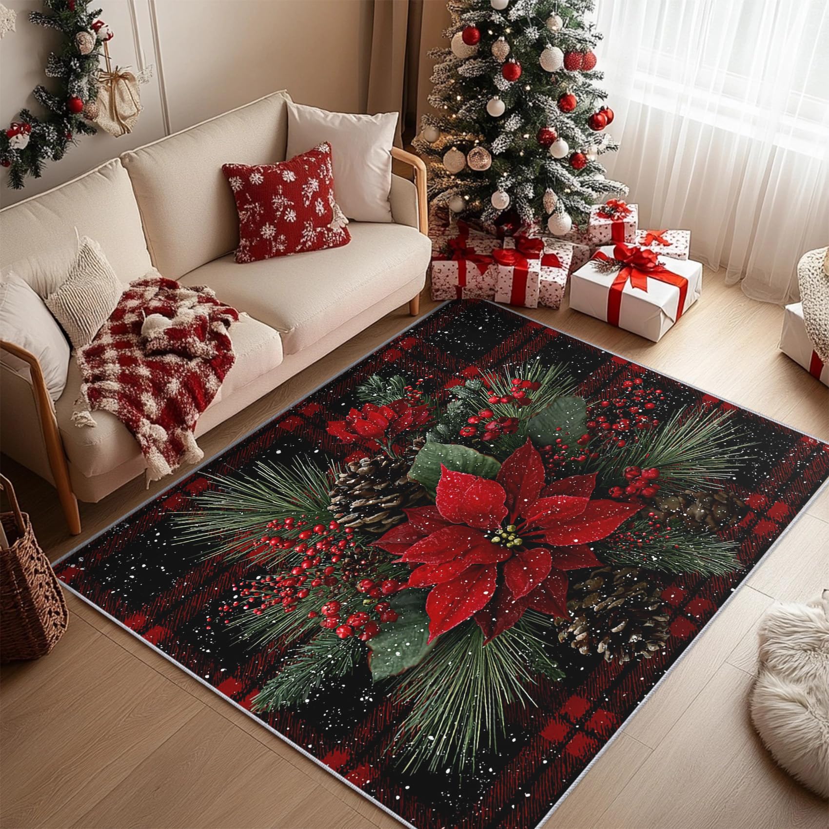 Tapis salon poinsettia antidérapant pour sécuriser et embellir la pièce