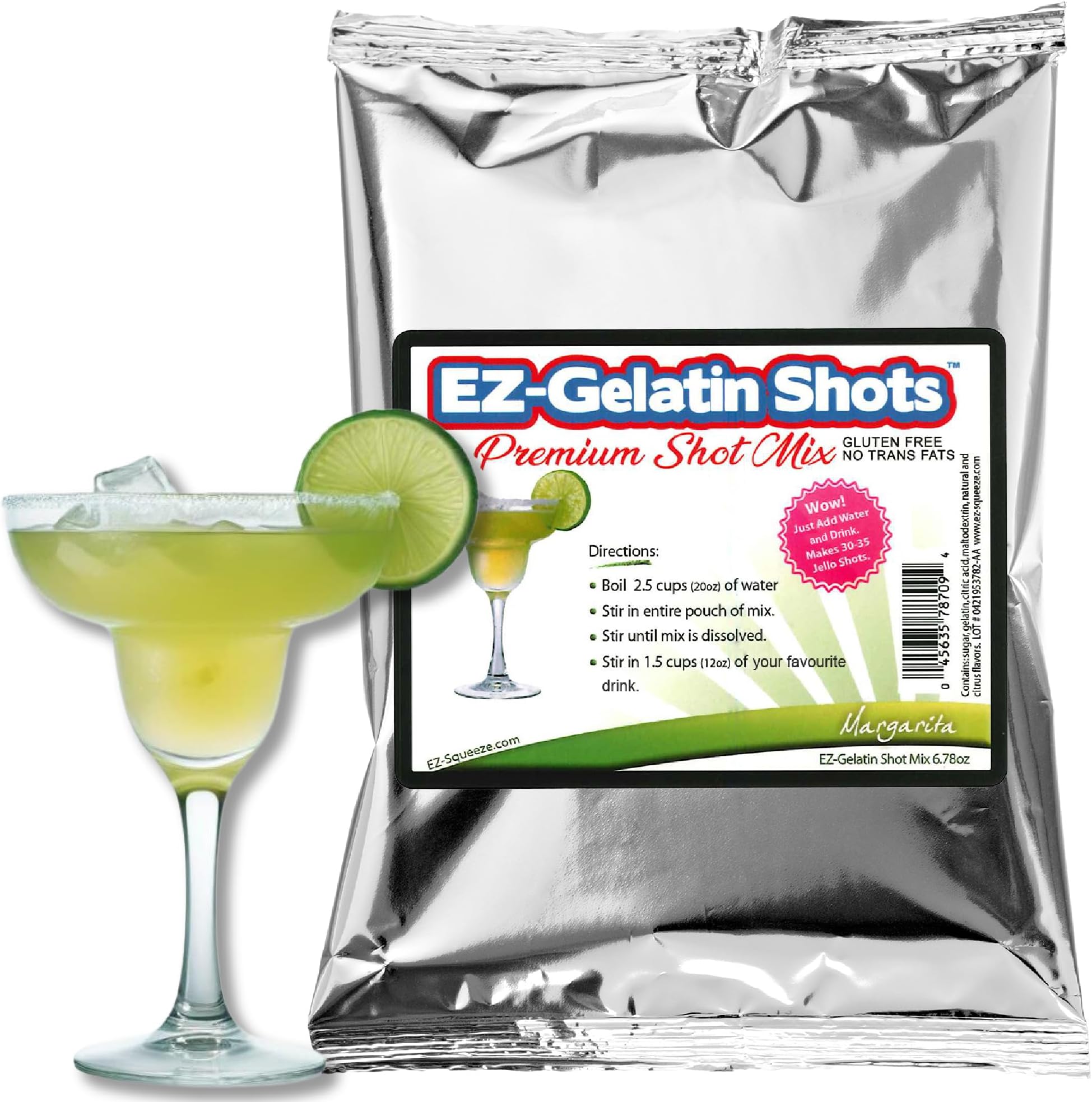 Margarita Jello Shot Mix, 6.78oz Premium Gluten-Free Tasty Gelatin Mix
