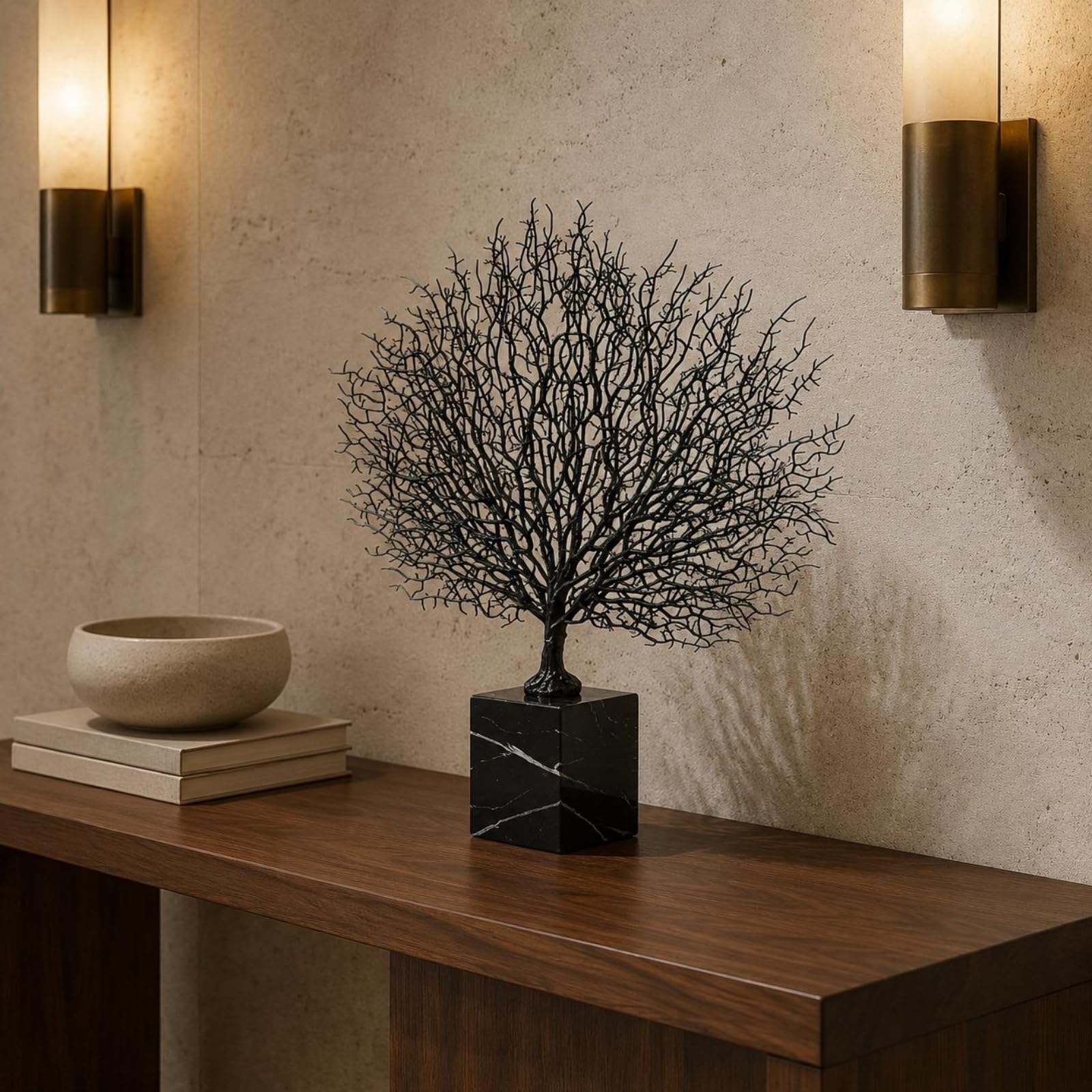 predolo Escultura de Mármol Coral Decorativo Adorno Centro de Mesa con Base Sólida y Estructura Metálica Estilo Moderno Adecuada para Consola Estantería Recibidor Oficina Hotel, Alto