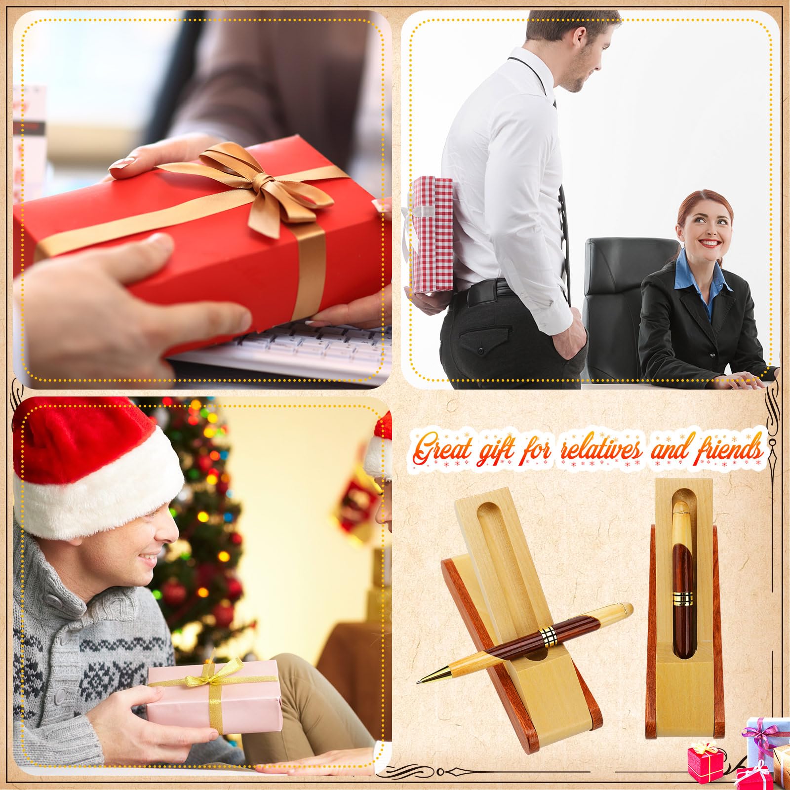 Outus Set di 6 penne a sfera in legno, regalo di apprezzamento con custodia e ricariche, penne da scrittura per diario, eleganti regali per ufficio, scuola, insegnanti, decorazioni