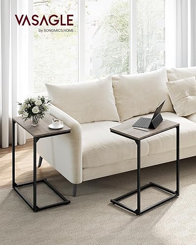 Miniatura 8 de VASAGLE - Mesa auxiliar en forma de C para sofá, cama y sala, bandeja de TV, estilo industrial, 13.8 x 21.7 x 26 pulgadas, nogal oscuro y negro