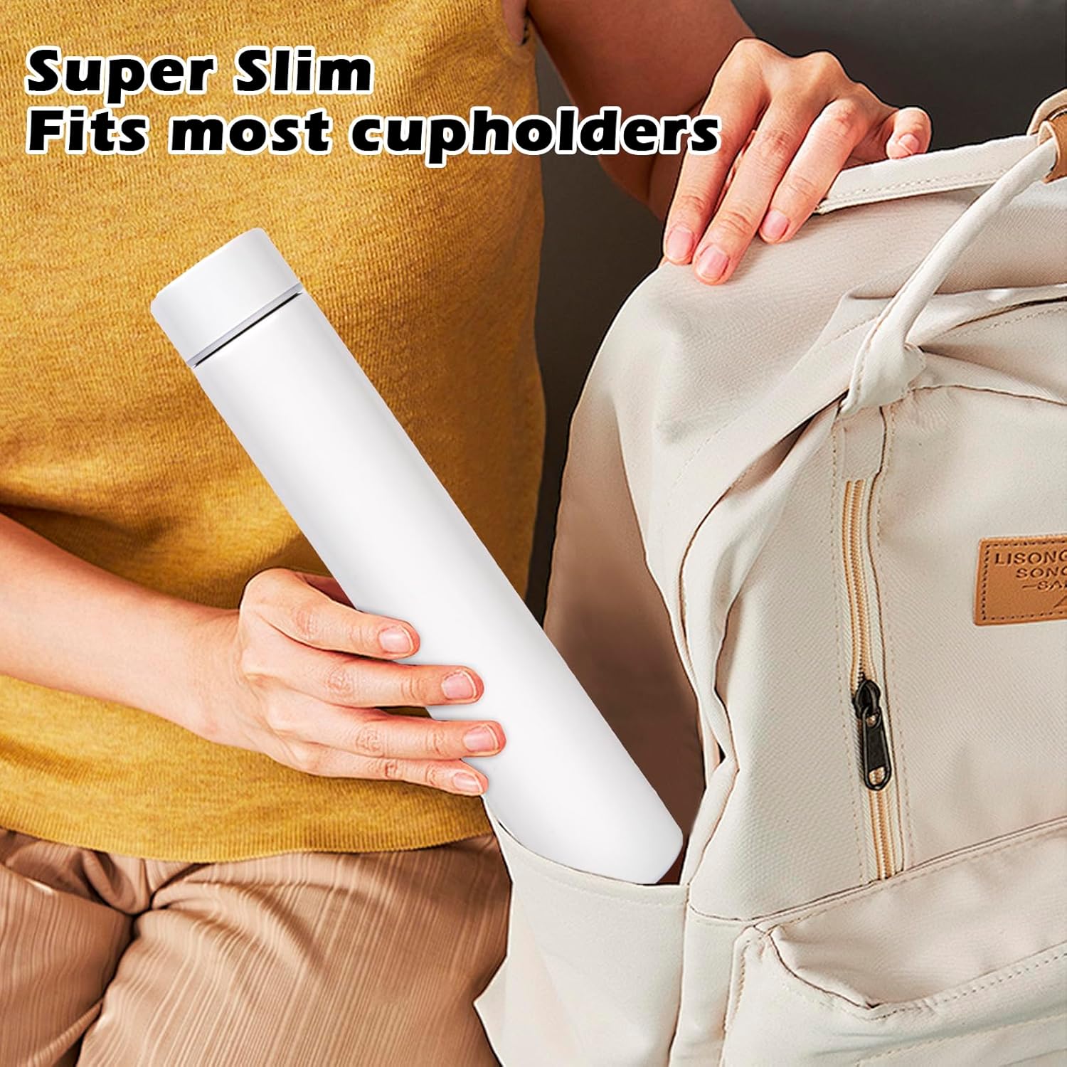 ChezMax Slim Stainless Steel Insulated Water Bottle Travel Cup Sports Drink Bottle 9.56 oz,White - Image 3