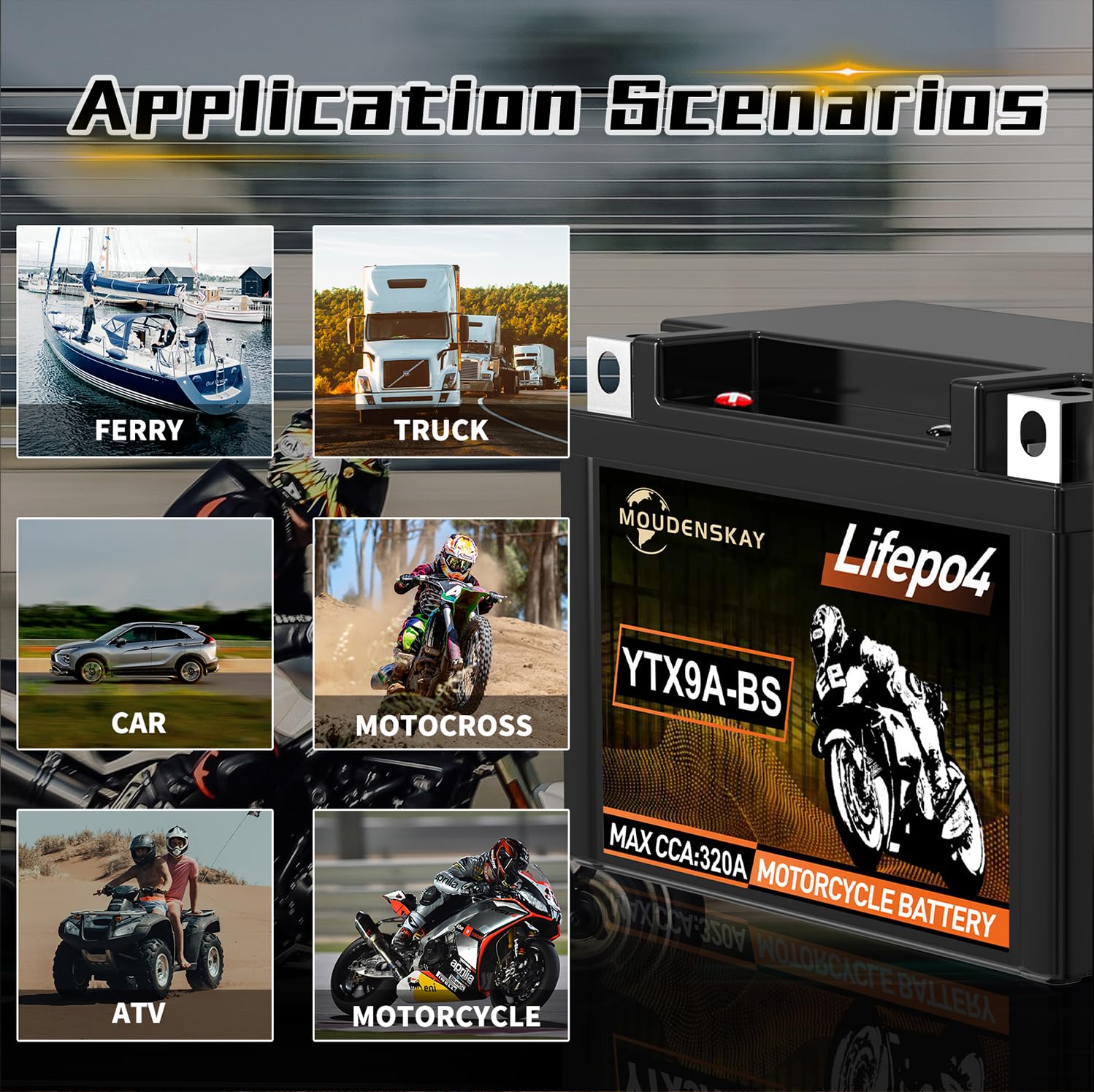 Batteria al Litio per Moto 12V Litio Batteria LiFePO4 YTX9A-BS 3AH