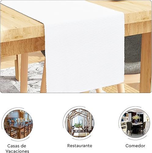 Vista 117 de Encasa XO Camino de mesa de comedor de 13 x 98 pulgadas Algodón acanalado fino teñido con hilo Rojo sólido para mesa de comedor, decoración