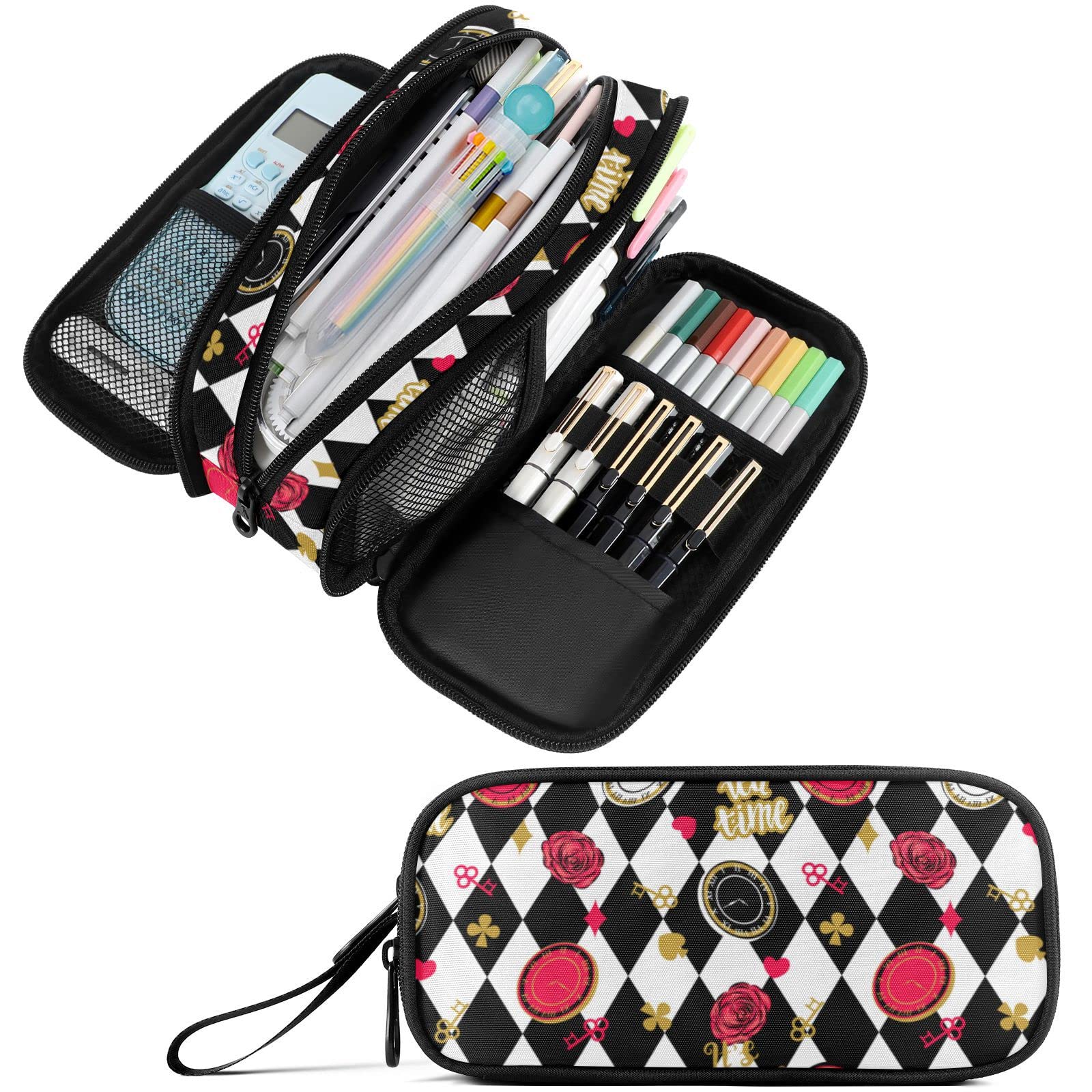 Fustylead Alice Chess Board Pen Pencil Case with Zipper Makeup Pouch Cosmetics Bag Multi-Purpose Travel Bag Office Organizer Box for Boys Girls Teens