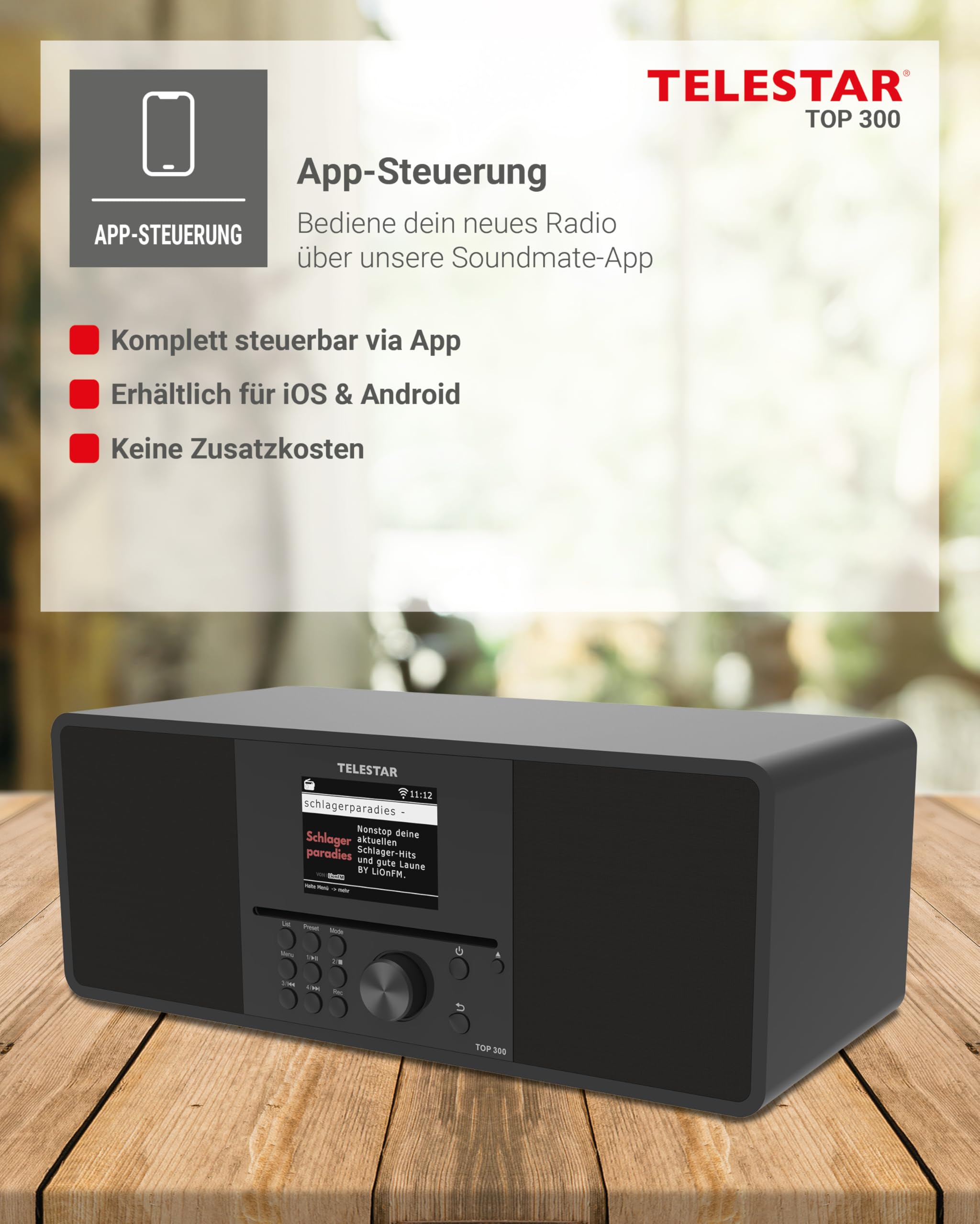 TELESTAR TOP 300 – DAB+/Internetradio mit CD-Player, Stereo – Schwarz | 2 × 15 W, Streamingdienste, Bluetooth Audio-Streaming & Sendefunktion, USB-Recording, Notfallwarnsystem
