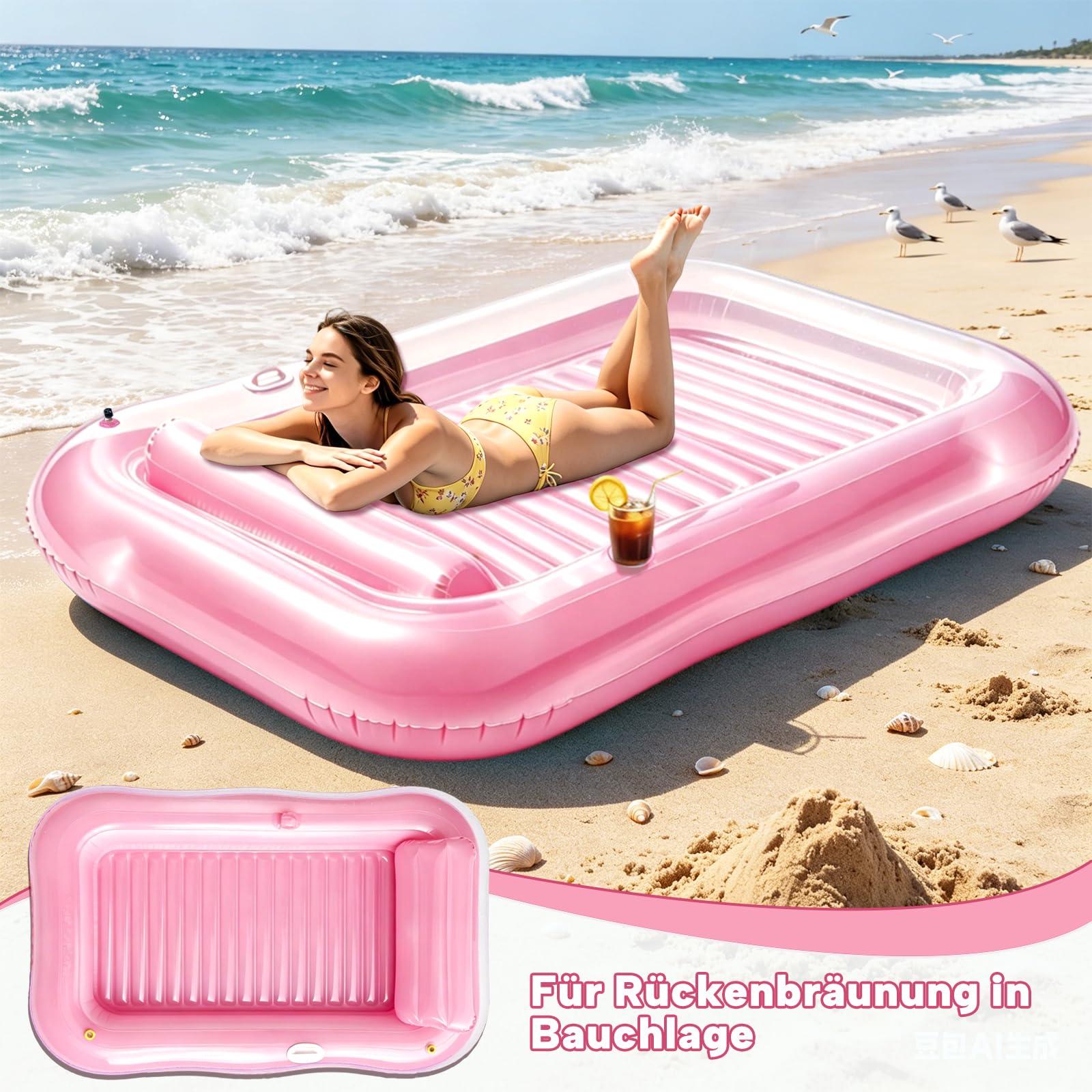 Aufblasbare Tanning Pool, Aufblasbarer Luftmatratze Pool Erwachsene, Aufblasbares Sonnenpool mit Kissen, Luftmatratze Wasser mit Eingebautem Sprinkler für Erwachsene Badebett & Wasserparty