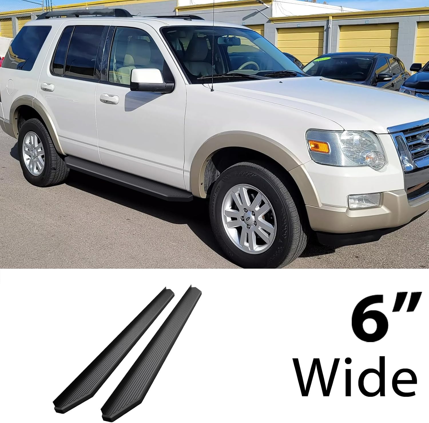 HD Ridez Flat Style Running Board 6" Black Compatible with Ford Explorer Sport Trac 2007-2010 Crew Cab (Nerf Bar Side Steps Side Bars)