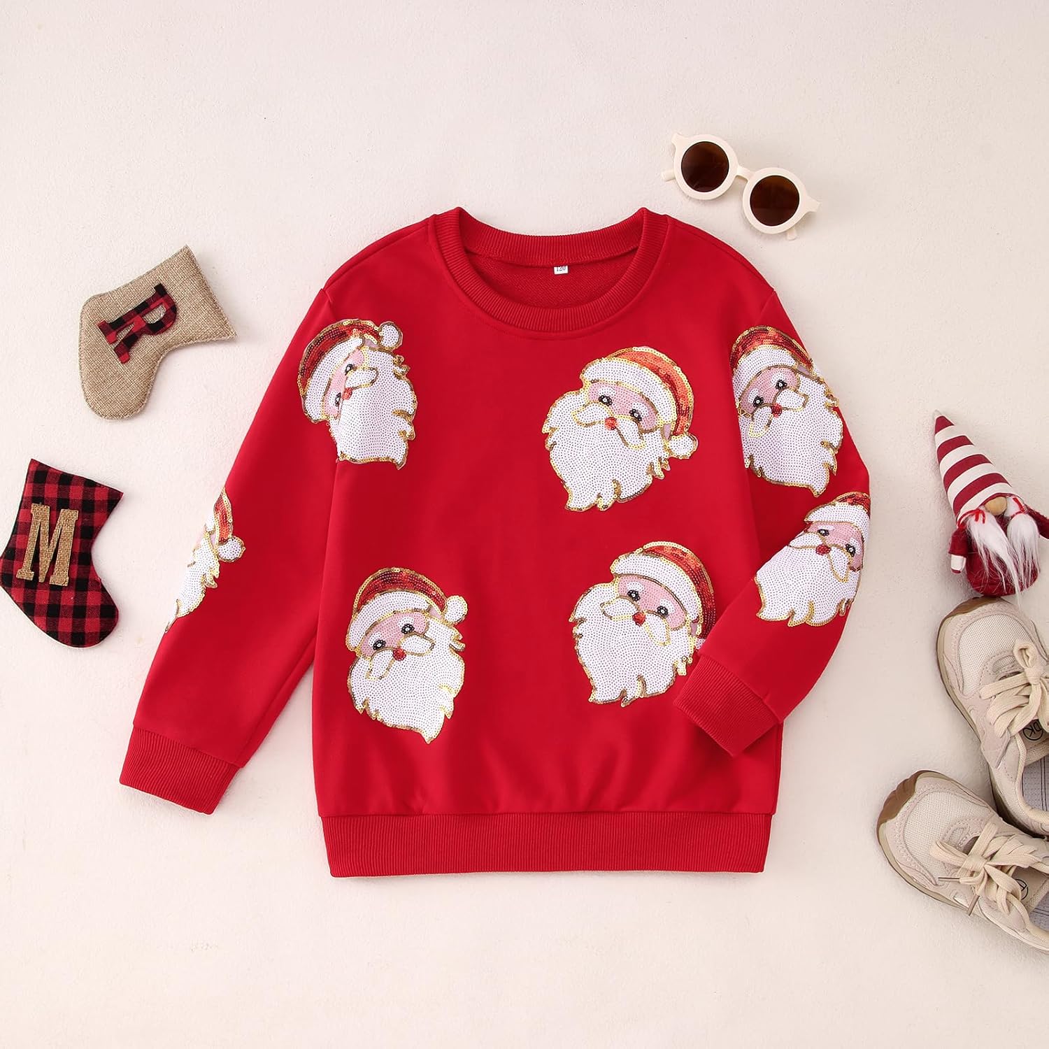 Kid Girls Christmas Sweatshirts Glitter Patch Santa Claus Crewneck Pullover Xmas Shirts Holiday Tops Clothes 6-11Y - Image 5