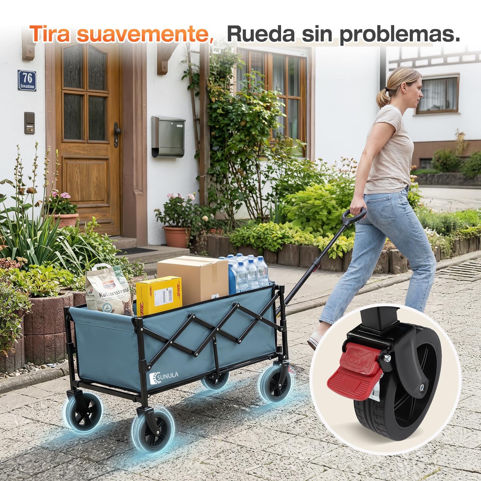 SUNULA Carro Plegable pequeño 80L 100KG, Carro Plegable con Peso reducido, Carro Todoterreno con Frenos, Azul