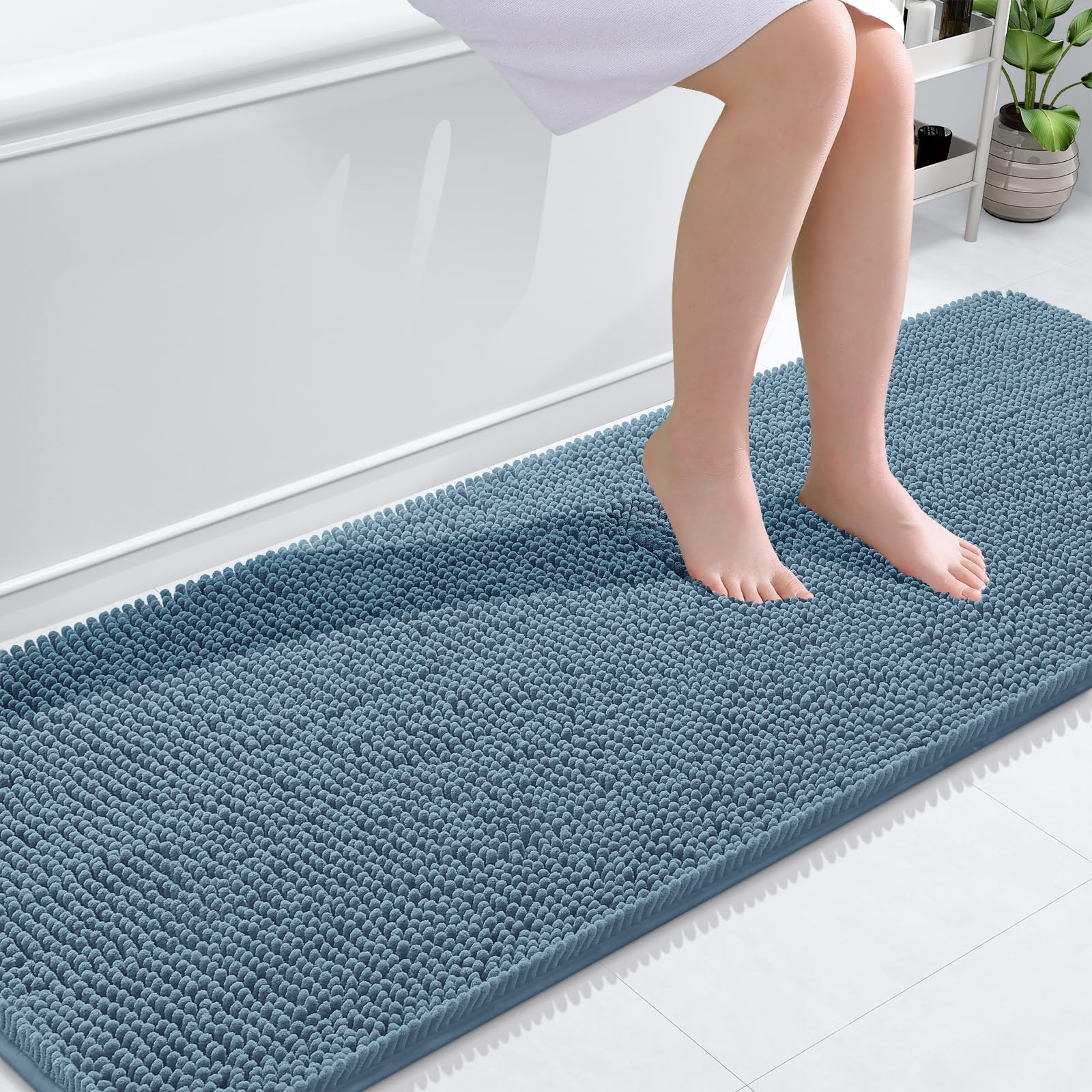 OLANLY Bathroom Runner Rugs 70x24, Extra Soft Absorbent Chenille Bath Rugs | Airy Blue, Quick-Drying Rubber Backing, Washable Long Bath Mat for Bathroom Floor, Tub and Shower, Home Decor Accessories