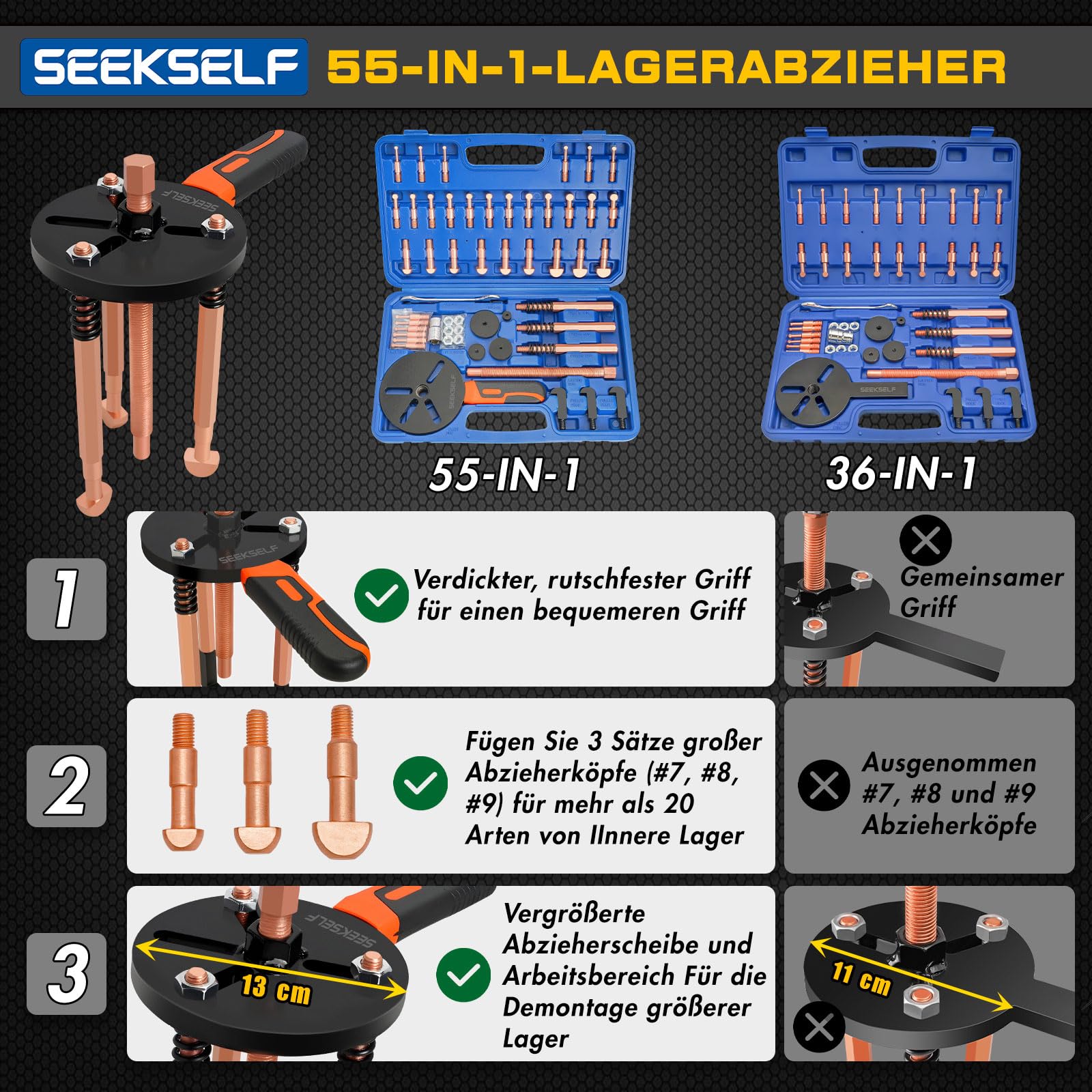 55-IN-1 Lagerabzieher-Kit, Sacklochlager-Abzieher-Set, inneres äußeres Lagertrennwerkzeug, internes externes Lagerausbau-Getriebesplitter-Zugwerkzeug, Blaue Aufbewahrungsbox