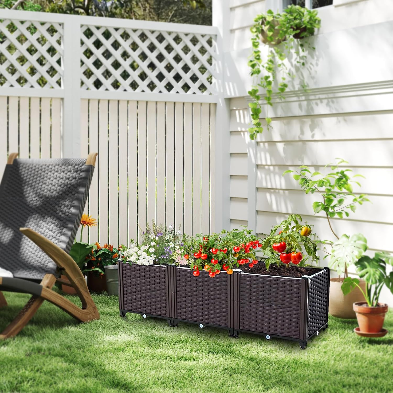 Raised Garden Bed, Planters for Outdoor Plants Raised Beds for Gardening, Plastic Planter Raised Beds for Planting Outdoor Plant Vegetables, Flowers, Fruits and Plants, 47.2"(L) x 15.7"(W) x 14.5"(H)