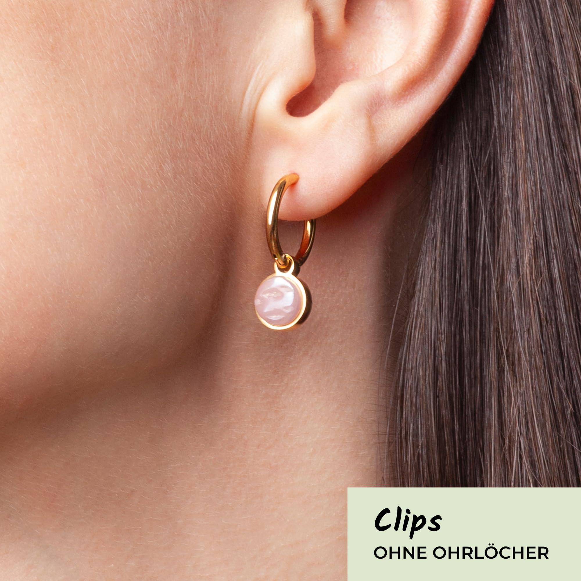 Ohrclips Creolen Gold • Clip Ohrringe mit Charm zum Wechseln • 18k vergoldeter Edelstahl & recyceltes Glas • nachhaltig & handmade • MIX AND MATCH • Ø 18 mm