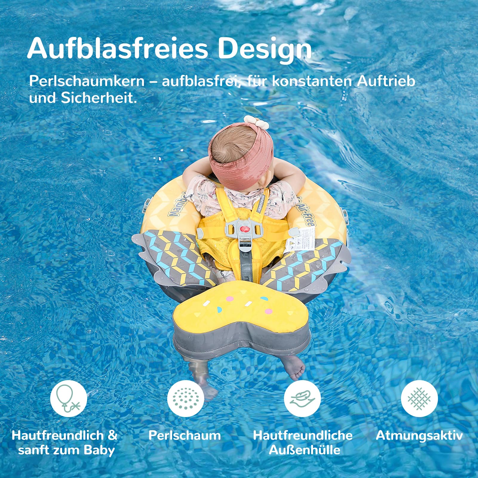 HECCEI Premium Schwimmring Baby Pannensicher, Mambobaby Nicht Aufblasbarer Schwimmhilfe, Hautfreundlicher Schwimmreifen Baby Perfekte Schwimmtrainer Swim Float für Baby 3-24 Monate