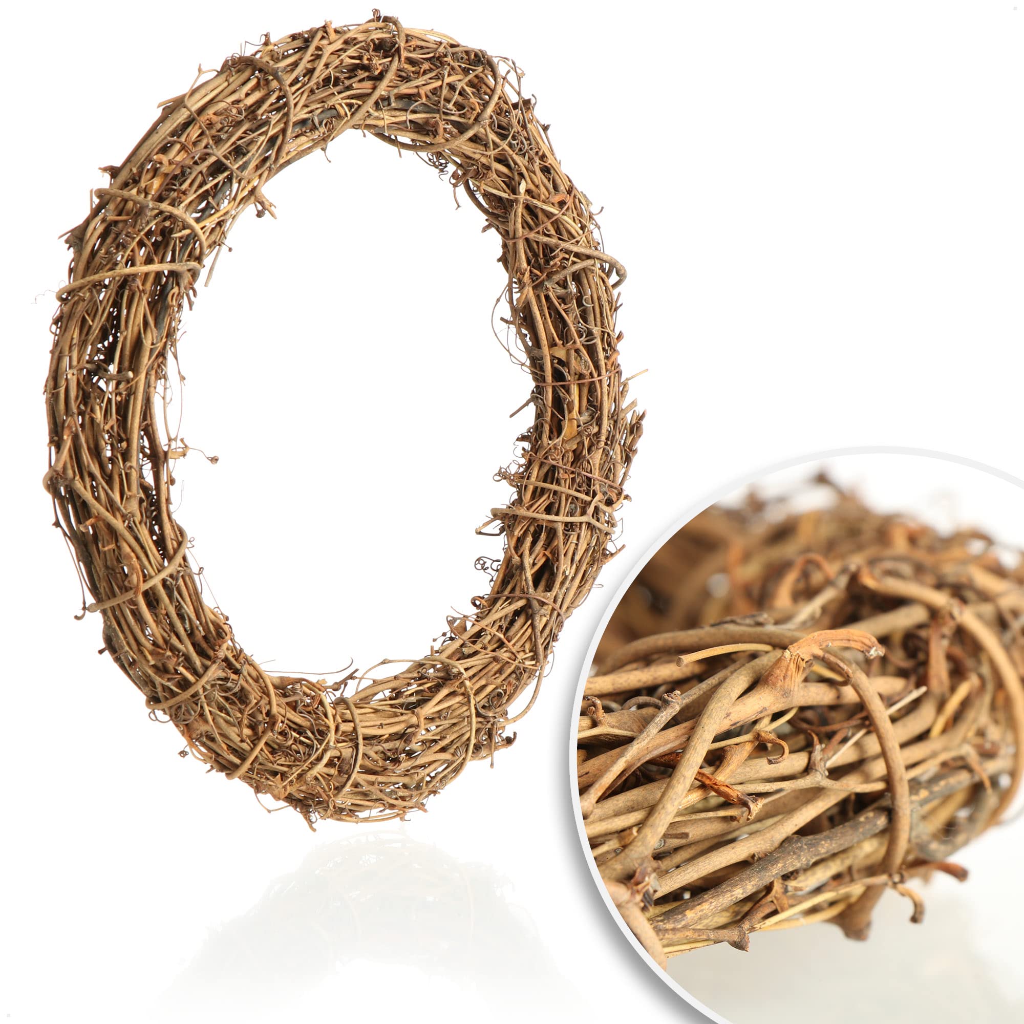 COM-FOUR® 4x Ghirlanda decorativa in legno fai-da-te per la lavorazione - ghirlanda in rattan per decorare finestre, tavoli e porte (4 pezzi - ghirlanda Ø30cm marrone chiaro)