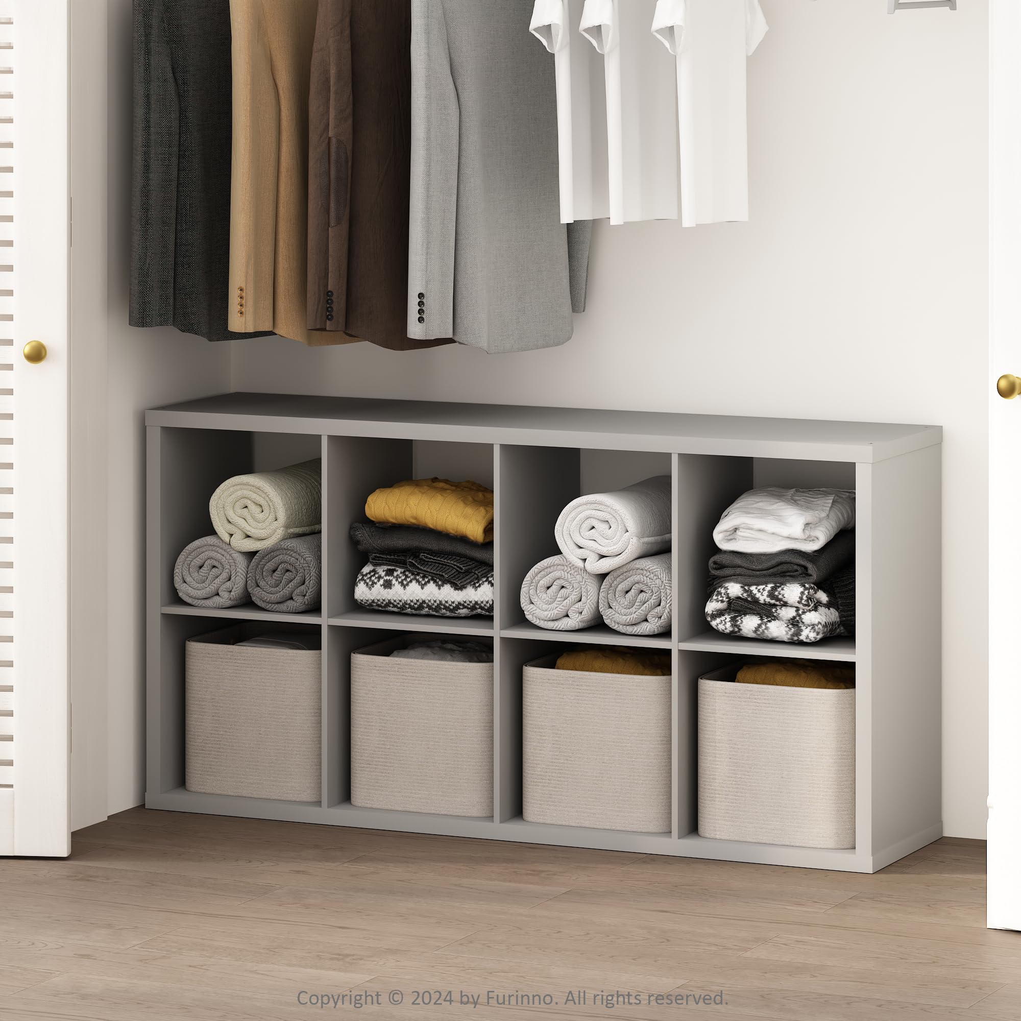 Furinno Cubic Extra Thick 8-Cube Closet Organizers and Storage, Light Grey