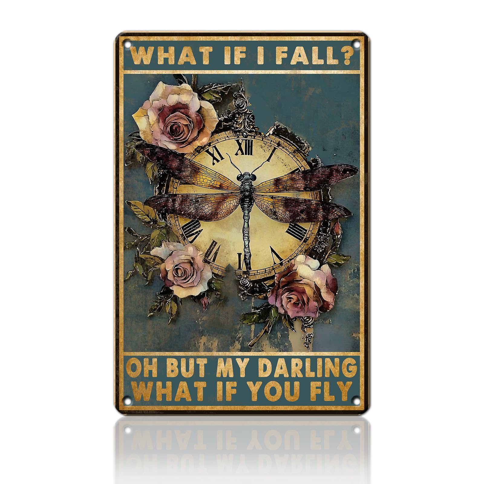 Anceky Vintage What If I Fall What If You Fly Dragonfly Metal Sign Retro Tin Sign Wall Decor for Plub Porch Home Garage Farmhouse 12×8 Inch