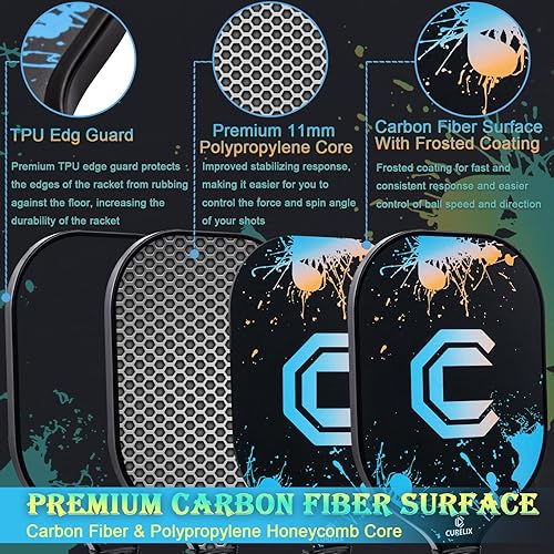Miniatura 3 de Palas de pickleball aprobadas por USAPA, juego de 2 palas de pickleball de fibra de carbono, juego de raquetas ligeras con bolsas de transporte